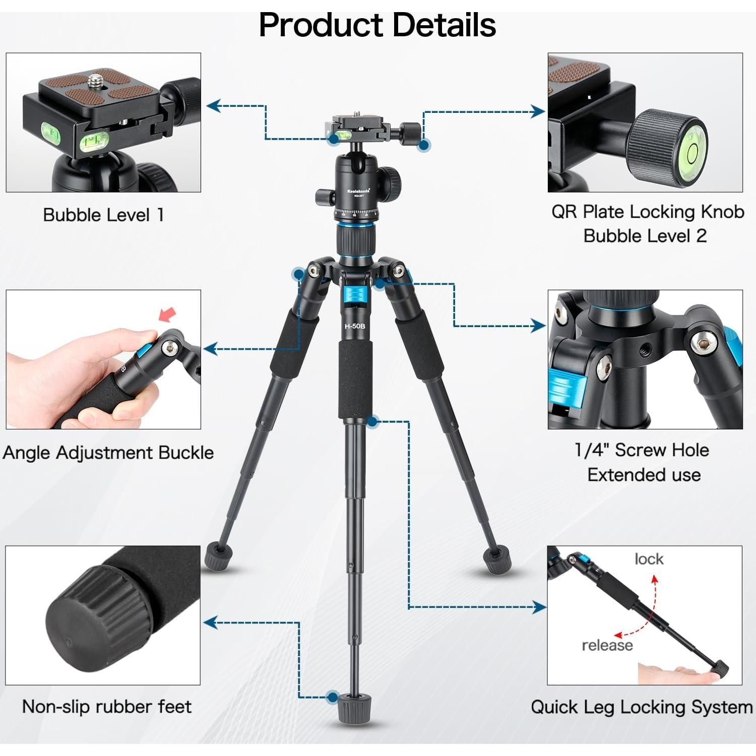 Mini Trípode de Escritorio Koolehaoda H50B 20" Aluminio Azul