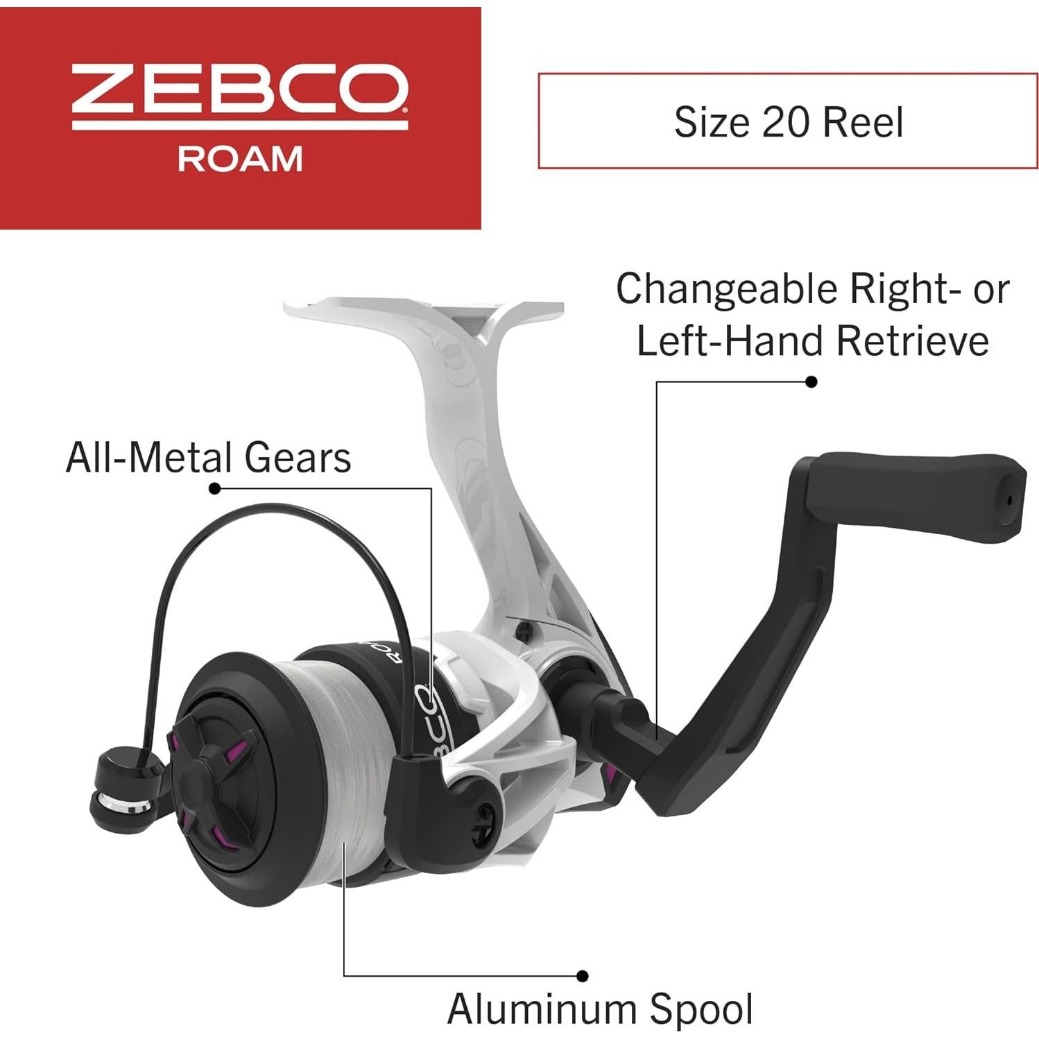 Combo de Pesca Zebco Roam 6' Rosa Carrete 20 y Caña Fibra