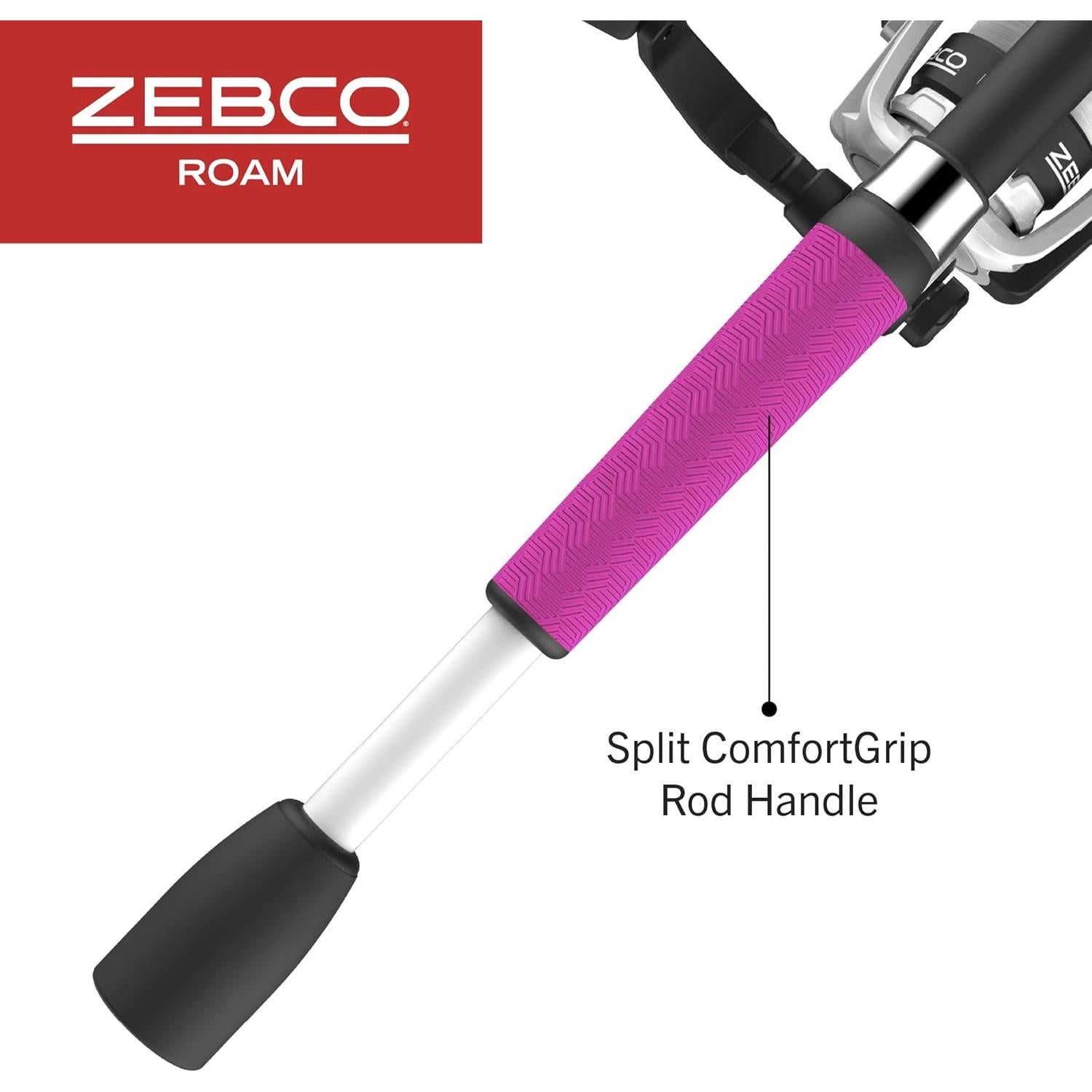 Combo de Pesca Zebco Roam 6' Rosa Carrete 20 y Caña Fibra