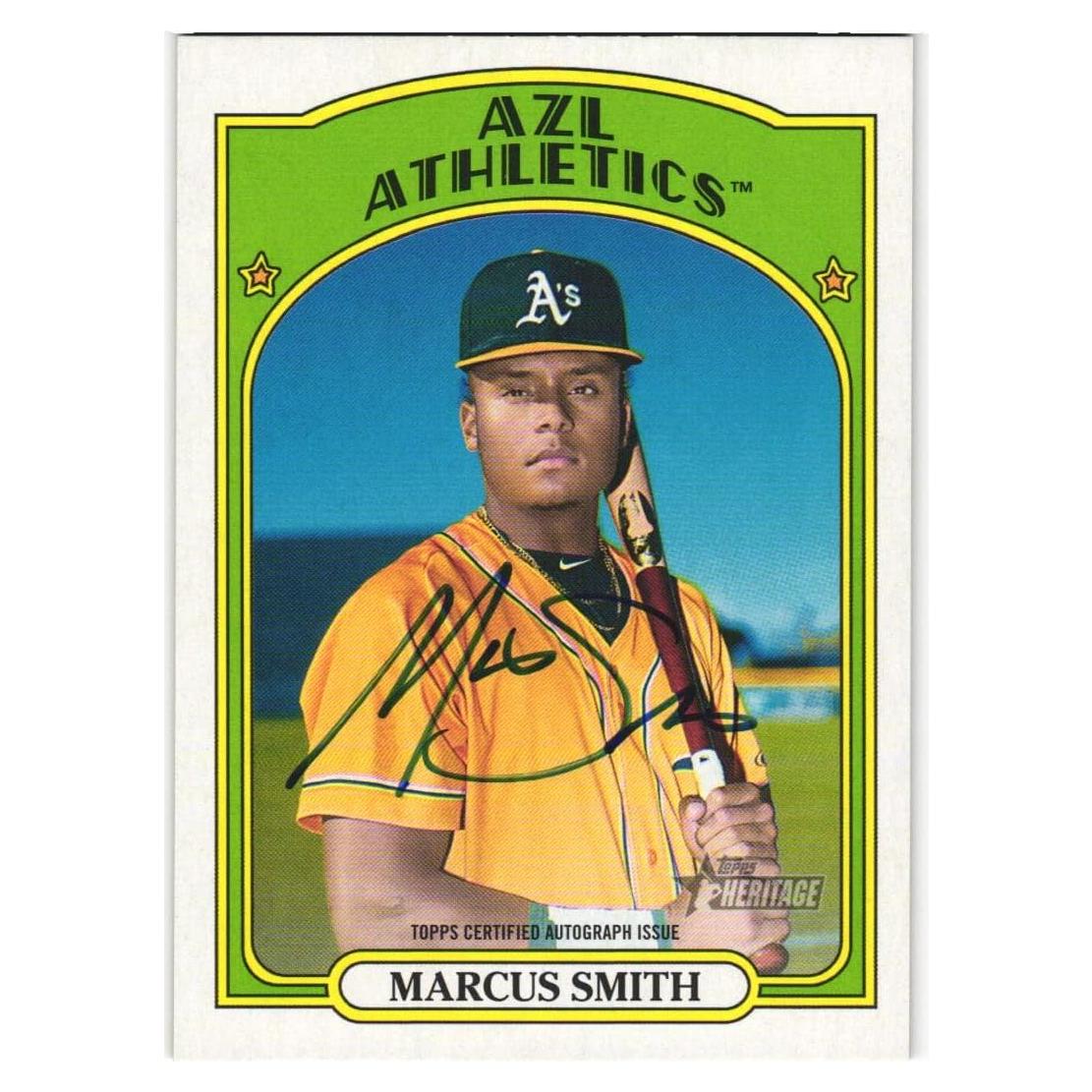 Tarjeta de béisbol autografiada Marcus Smith 2021 Topps Heritage