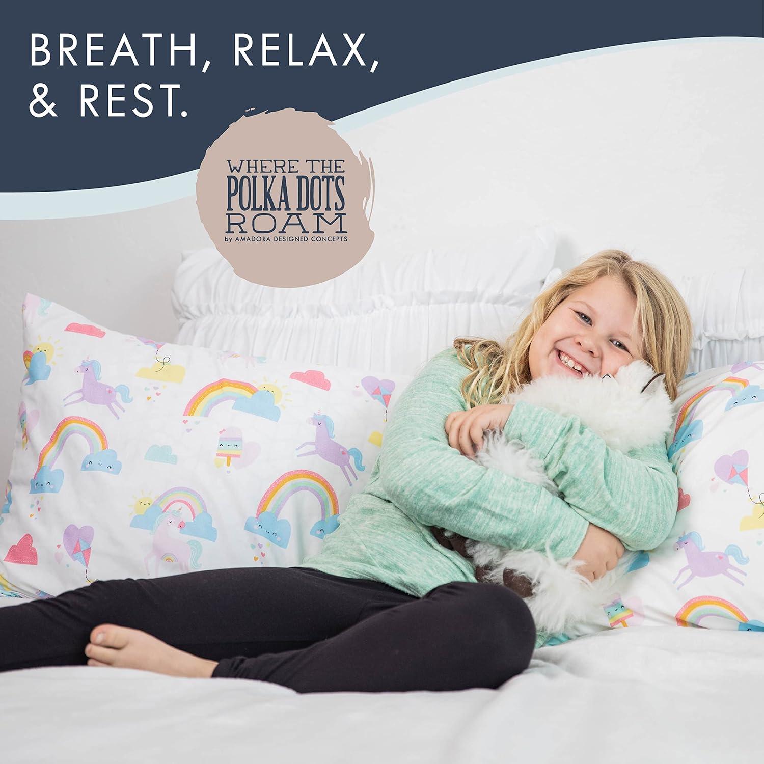 Juego de Sábanas de Cama Completa Donde los Puntos de Lunares Unicornio 4 Piezas