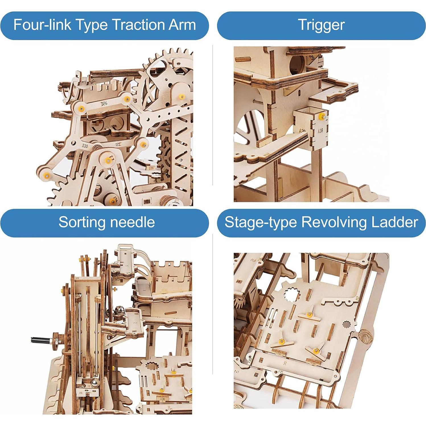 3D Wooden Marble Run Puzzle Craft Toy, Gift for Adults & Age 14+, DIY Model Building Kits - Tower Coaster(Marble Climber)