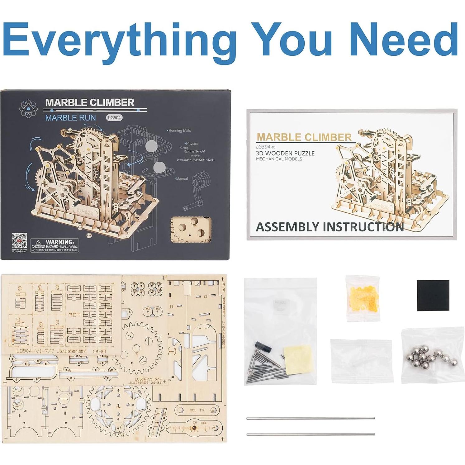 3D Wooden Marble Run Puzzle Craft Toy, Gift for Adults & Age 14+, DIY Model Building Kits - Tower Coaster(Marble Climber)