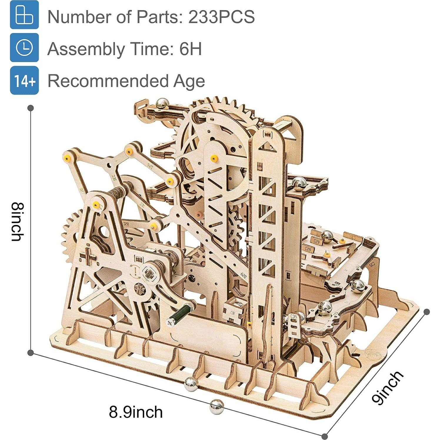 3D Wooden Marble Run Puzzle Craft Toy, Gift for Adults & Age 14+, DIY Model Building Kits - Tower Coaster(Marble Climber)