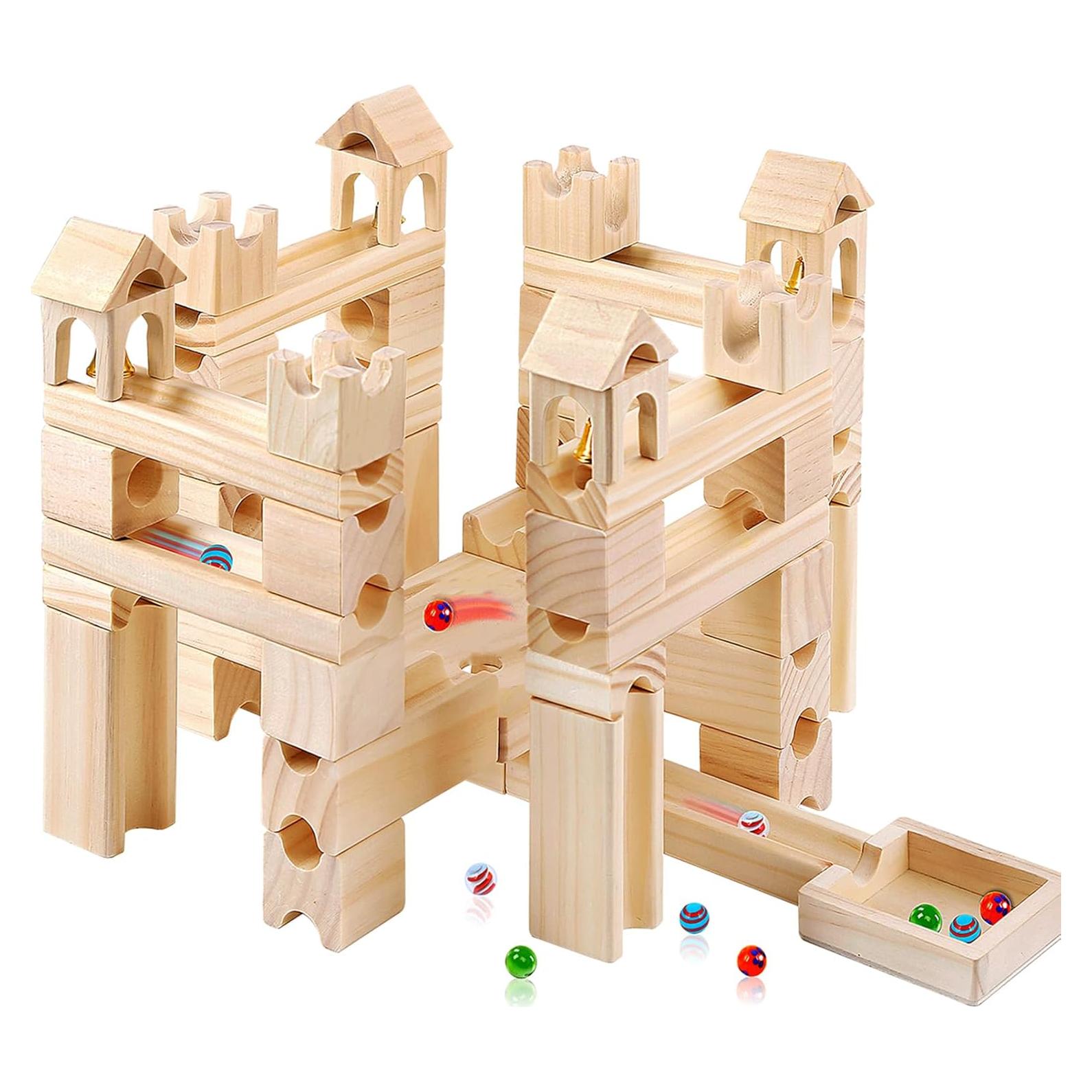 Wooden Marble Run for Kids Ages 4-8 – 80 Pieces Marble Rush Track Maze Construction Toy, STEM Building Blocks, Educational Gift for Boys & Girls