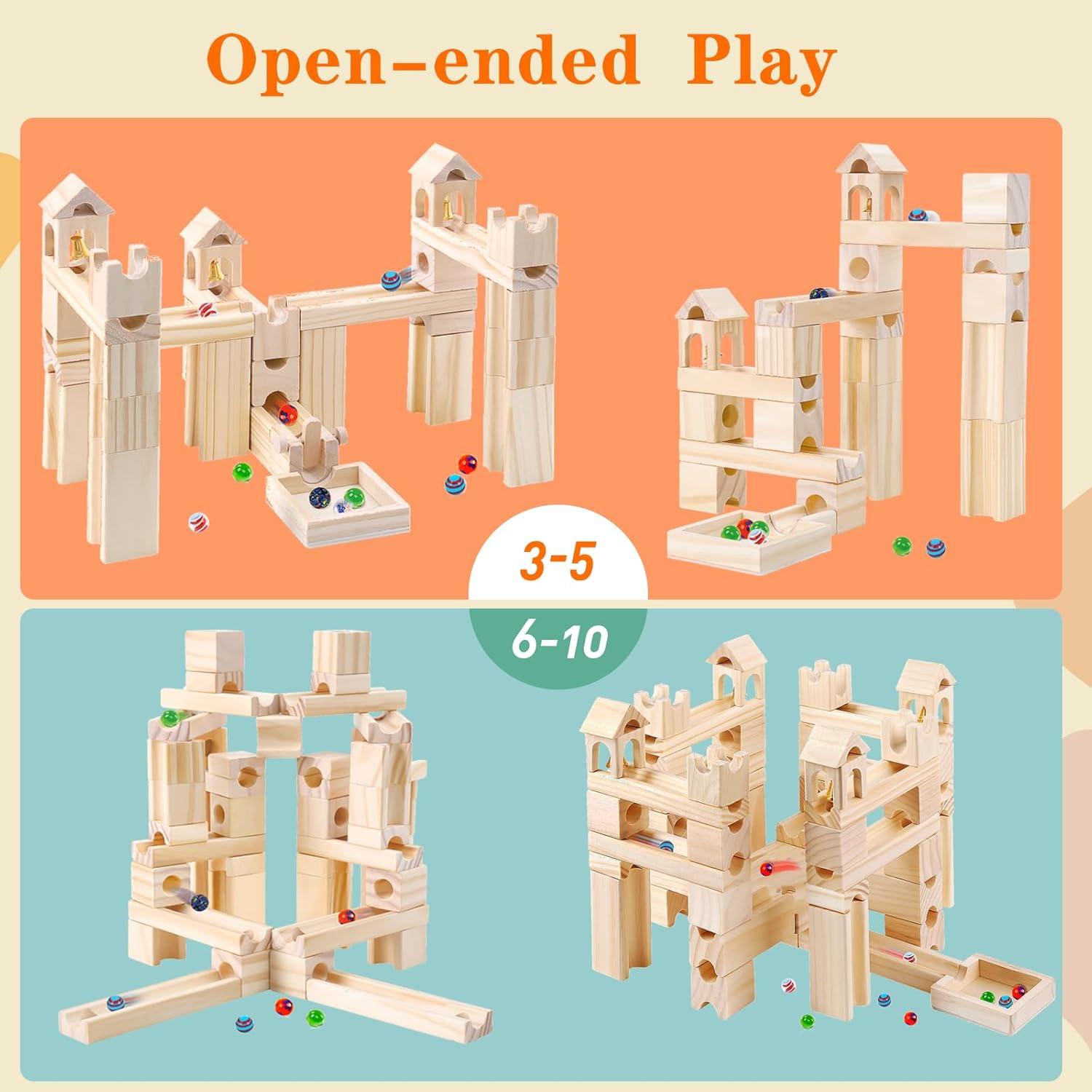 Wooden Marble Run for Kids Ages 4-8 – 80 Pieces Marble Rush Track Maze Construction Toy, STEM Building Blocks, Educational Gift for Boys & Girls