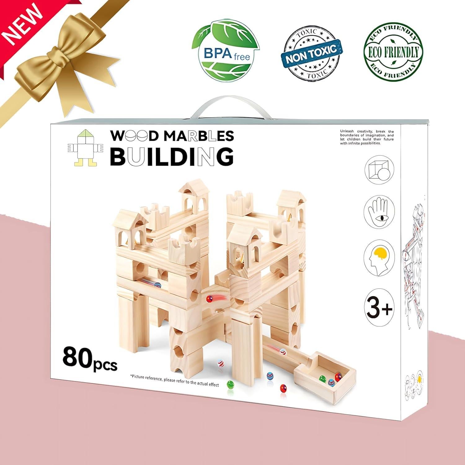 Wooden Marble Run for Kids Ages 4-8 – 80 Pieces Marble Rush Track Maze Construction Toy, STEM Building Blocks, Educational Gift for Boys & Girls