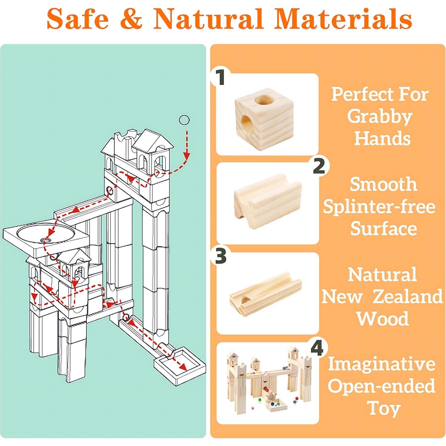 Wooden Marble Run for Kids Ages 4-8 – 80 Pieces Marble Rush Track Maze Construction Toy, STEM Building Blocks, Educational Gift for Boys & Girls