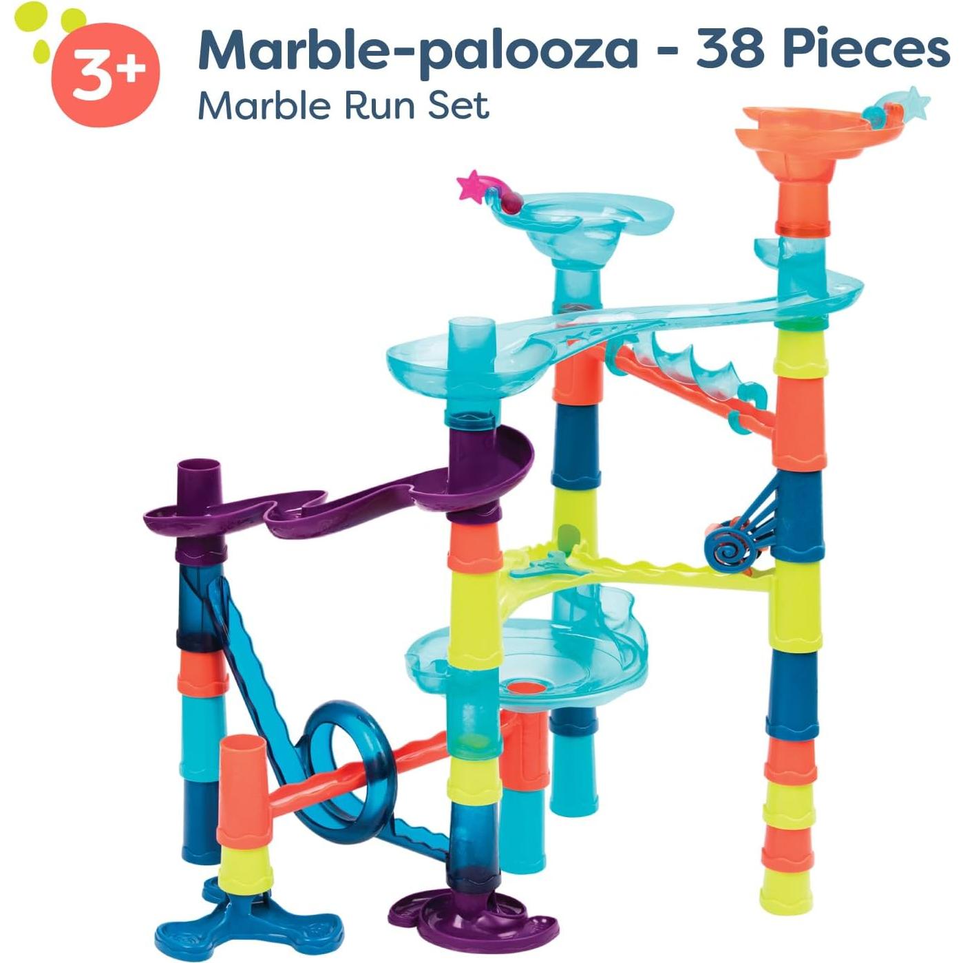 Marble Palooza – Buildable STEM-Based Maze Run Kit Featuring 38 Interlocking Components – Logical Thinking and Fine Motor Development Set for Inquisitive Kids – 3+ Years