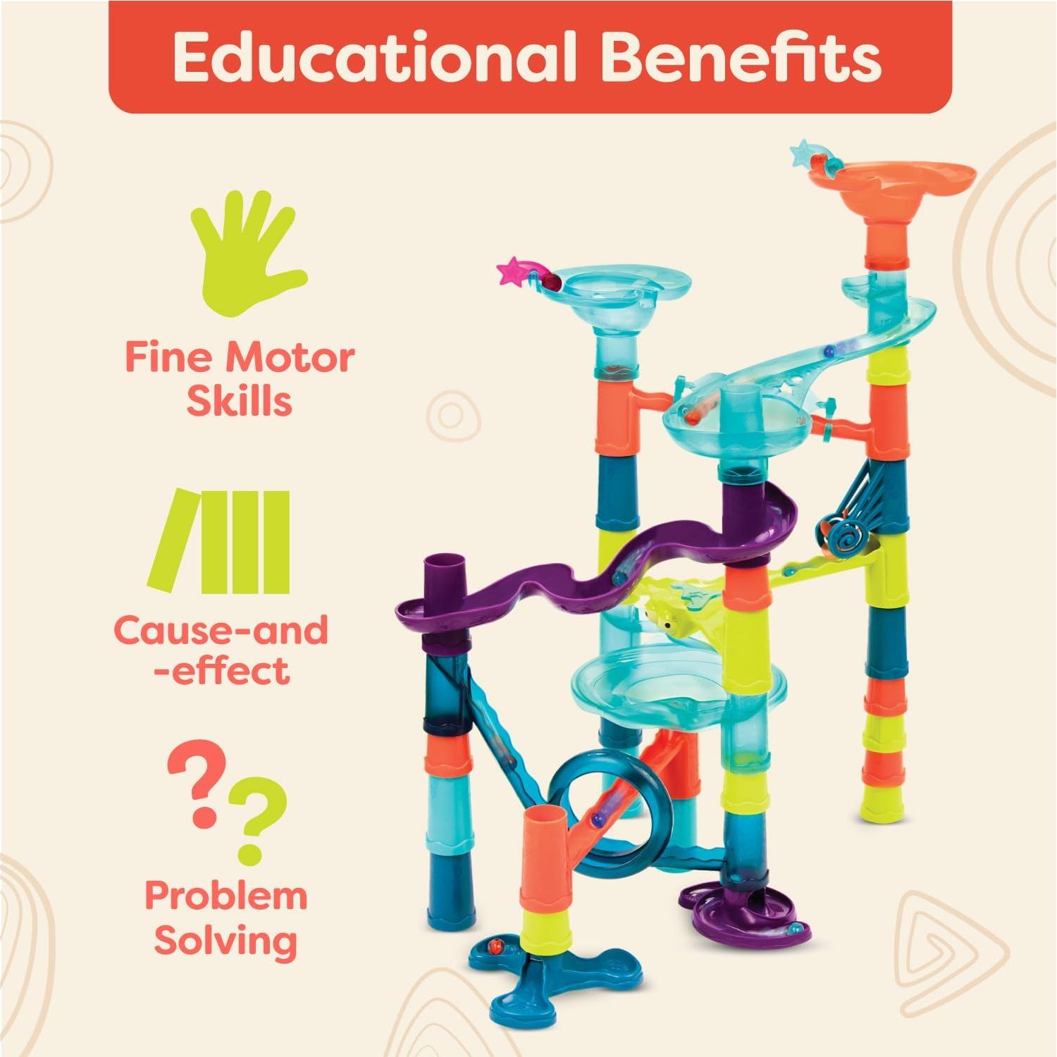 Marble Palooza – Buildable STEM-Based Maze Run Kit Featuring 38 Interlocking Components – Logical Thinking and Fine Motor Development Set for Inquisitive Kids – 3+ Years