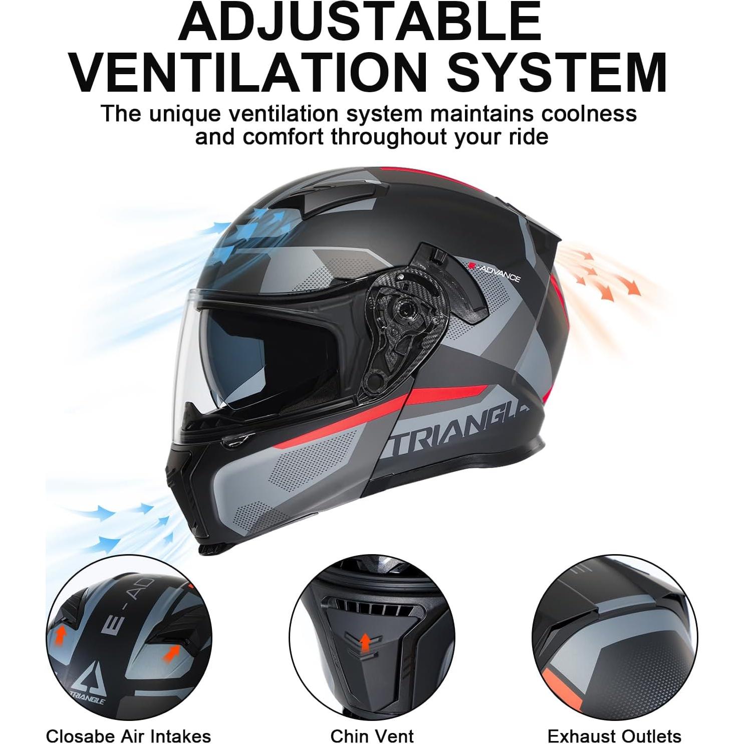 Casco Modular TRIANGLE AH121 para Motocicleta Unisex Negro Rojo