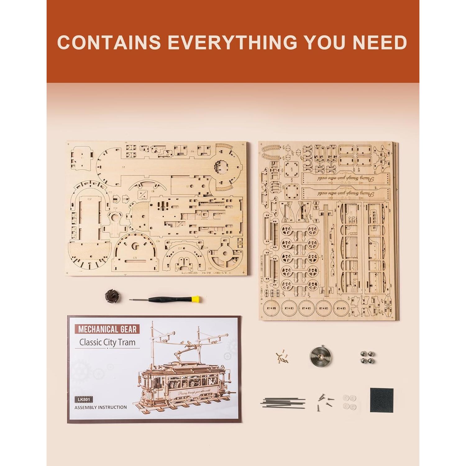 Rompecabezas 3D de Madera ROKR Tranvía LK801 para Adultos