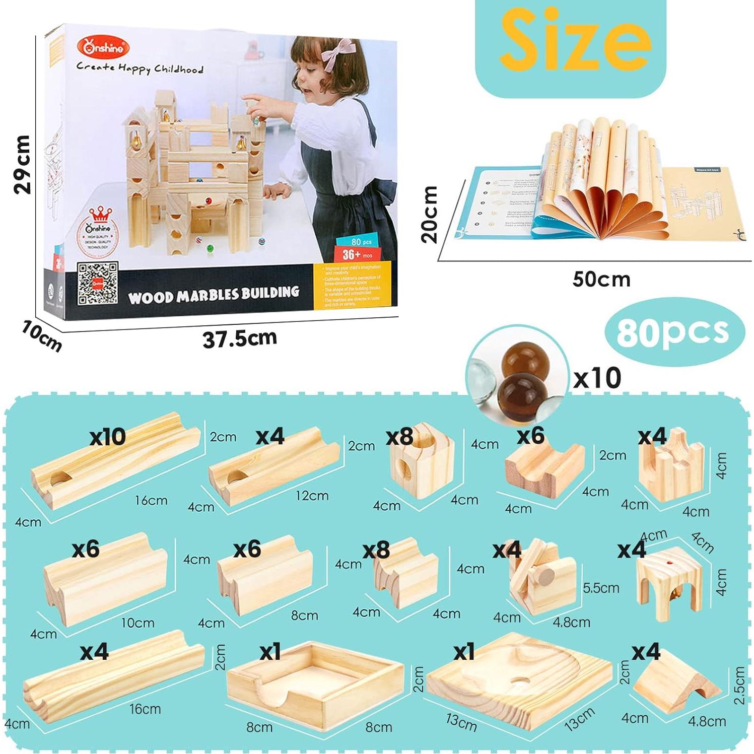 Pista de Canicas de Madera Onshine - Set de 80 Piezas para Niños