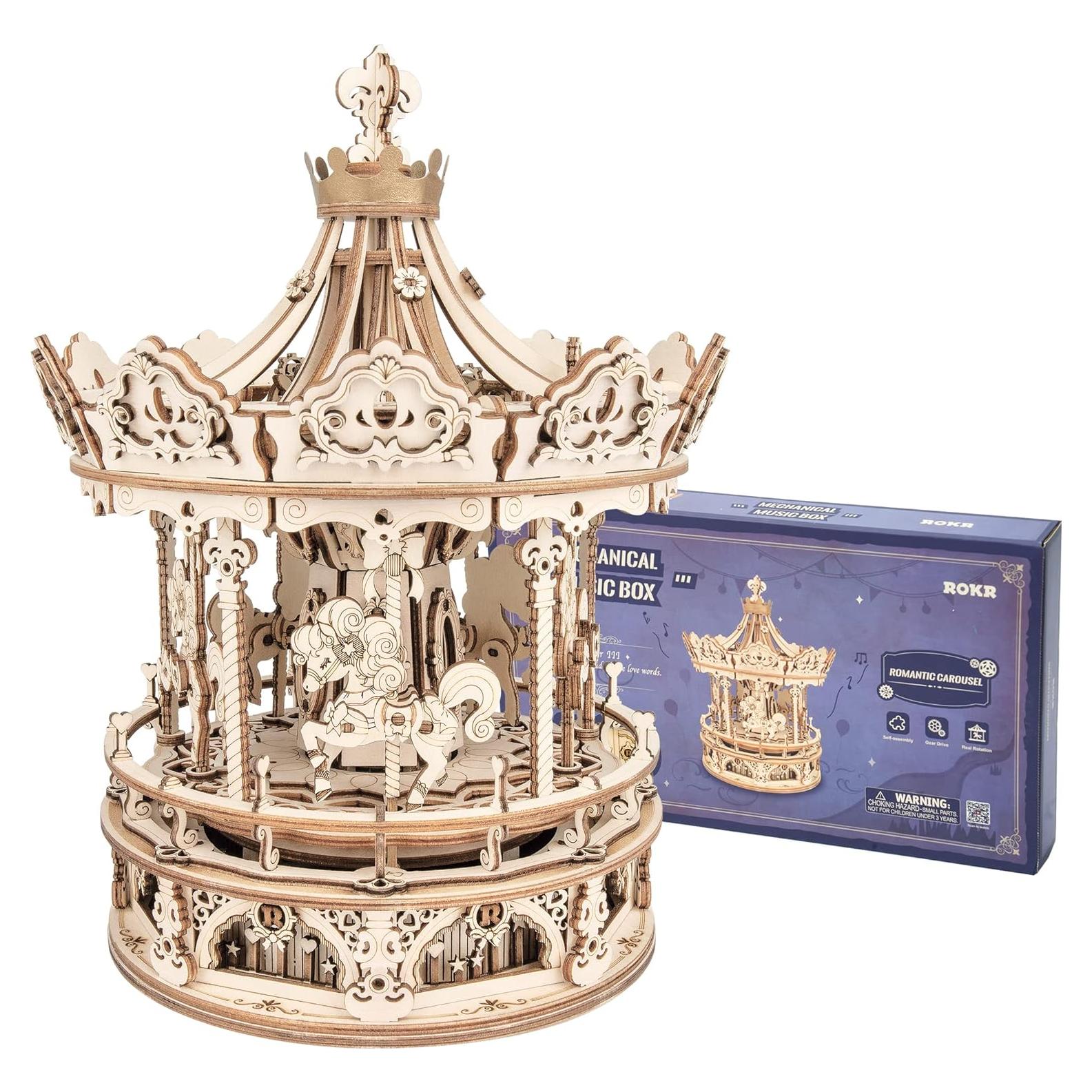 Rompecabezas 3D ROKR Carrusel Musical de Madera 5 Caballos