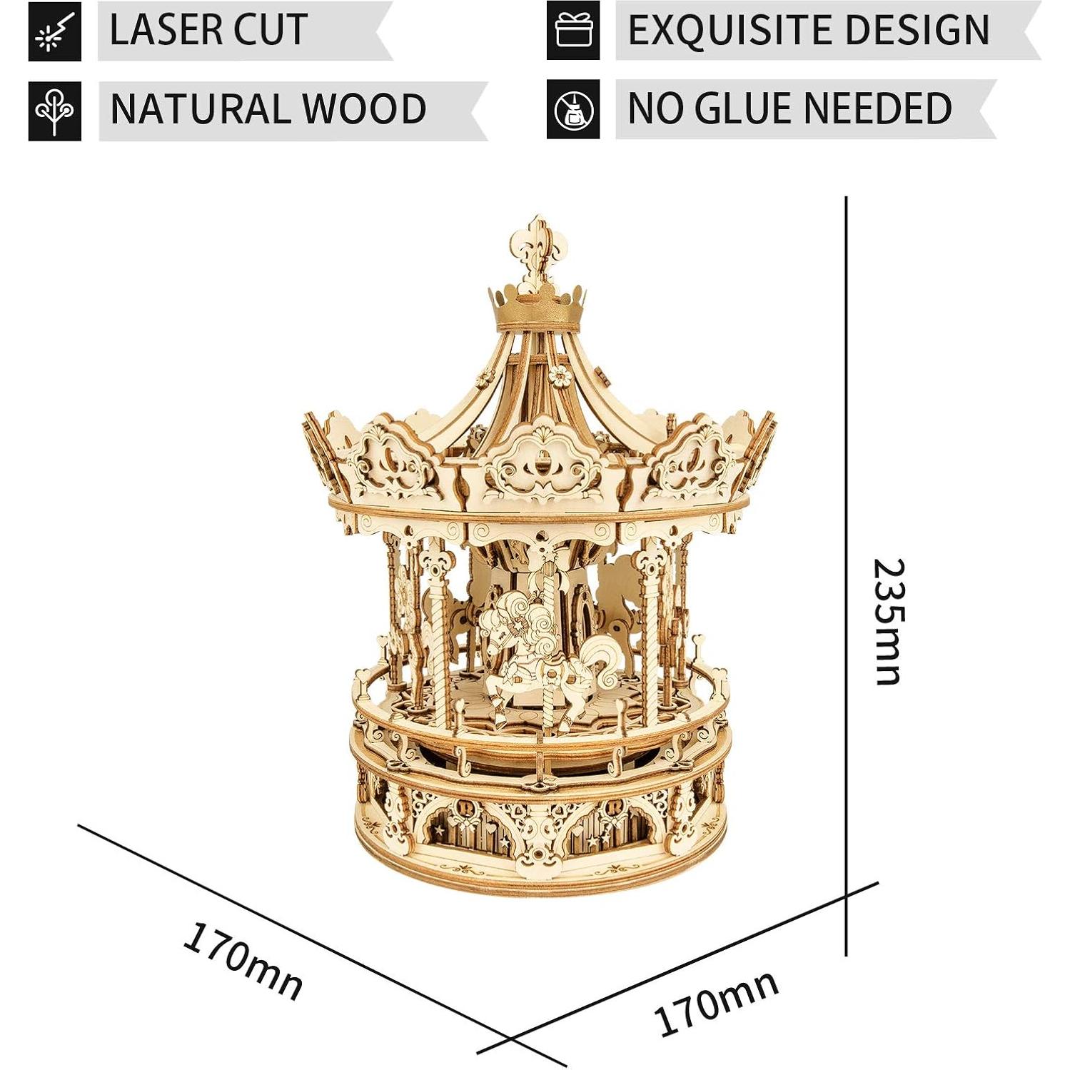 Rompecabezas 3D ROKR Carrusel Musical de Madera 5 Caballos