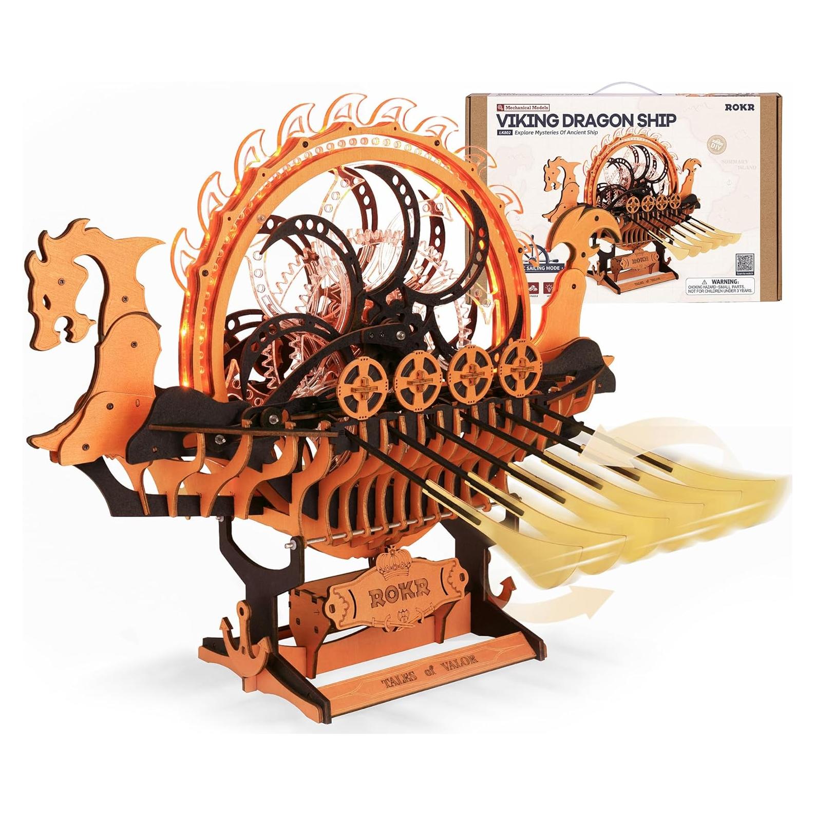 Rompecabezas 3D ROKR Barco Dragón Vikingo con LED 2.38kg