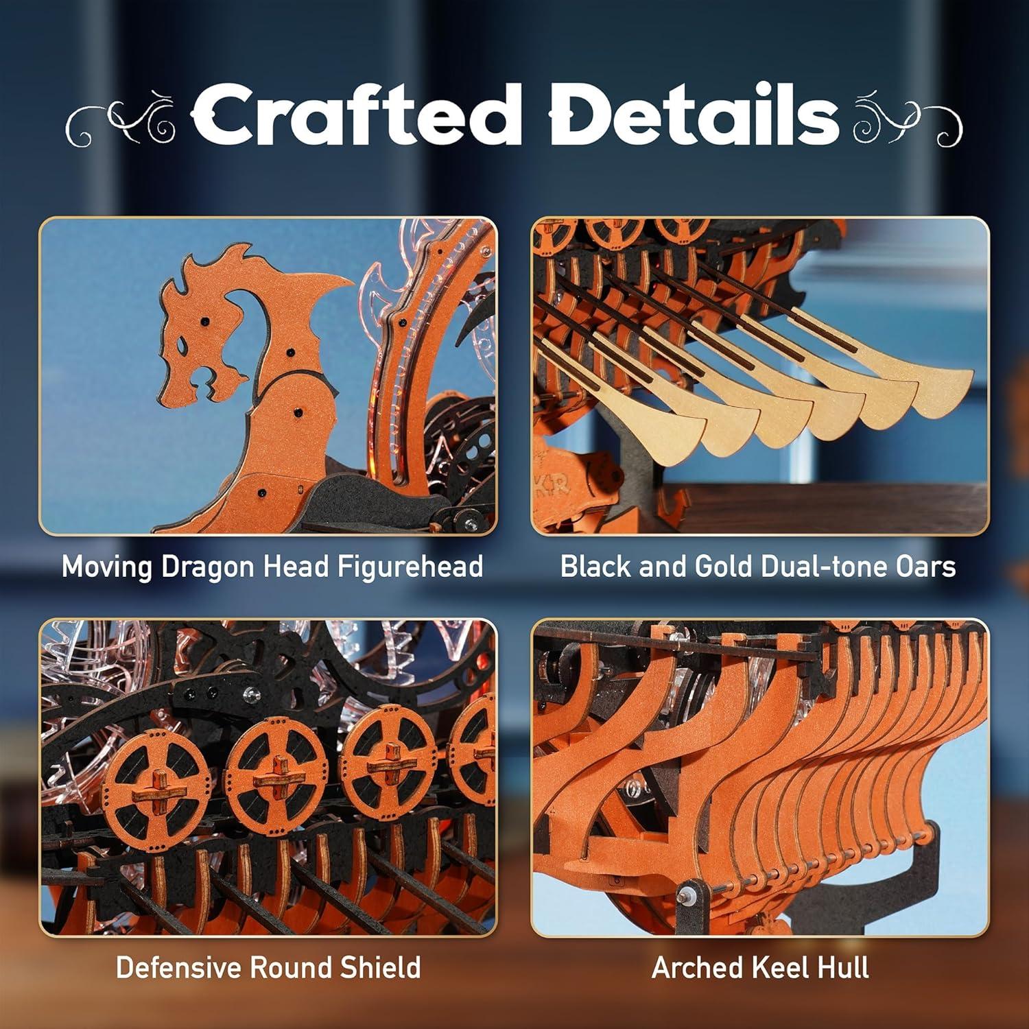 Rompecabezas 3D ROKR Barco Dragón Vikingo con LED 2.38kg