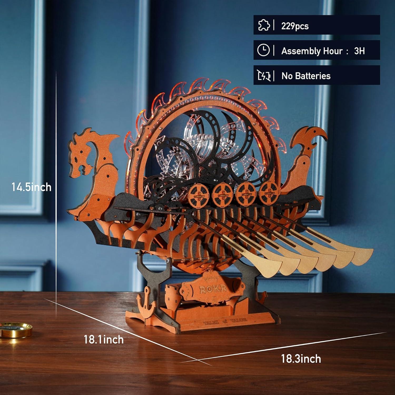 Rompecabezas 3D ROKR Barco Dragón Vikingo con LED 2.38kg