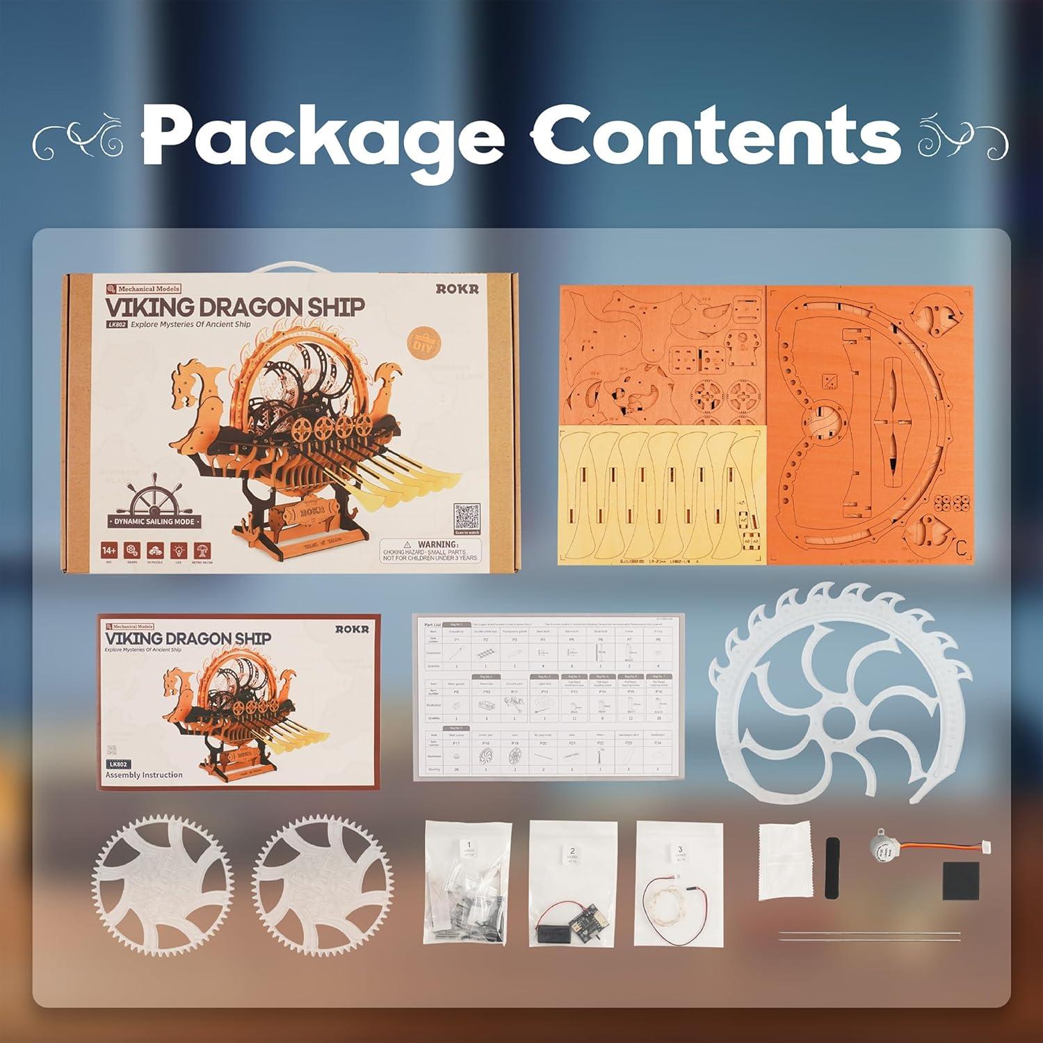 Rompecabezas 3D ROKR Barco Dragón Vikingo con LED 2.38kg