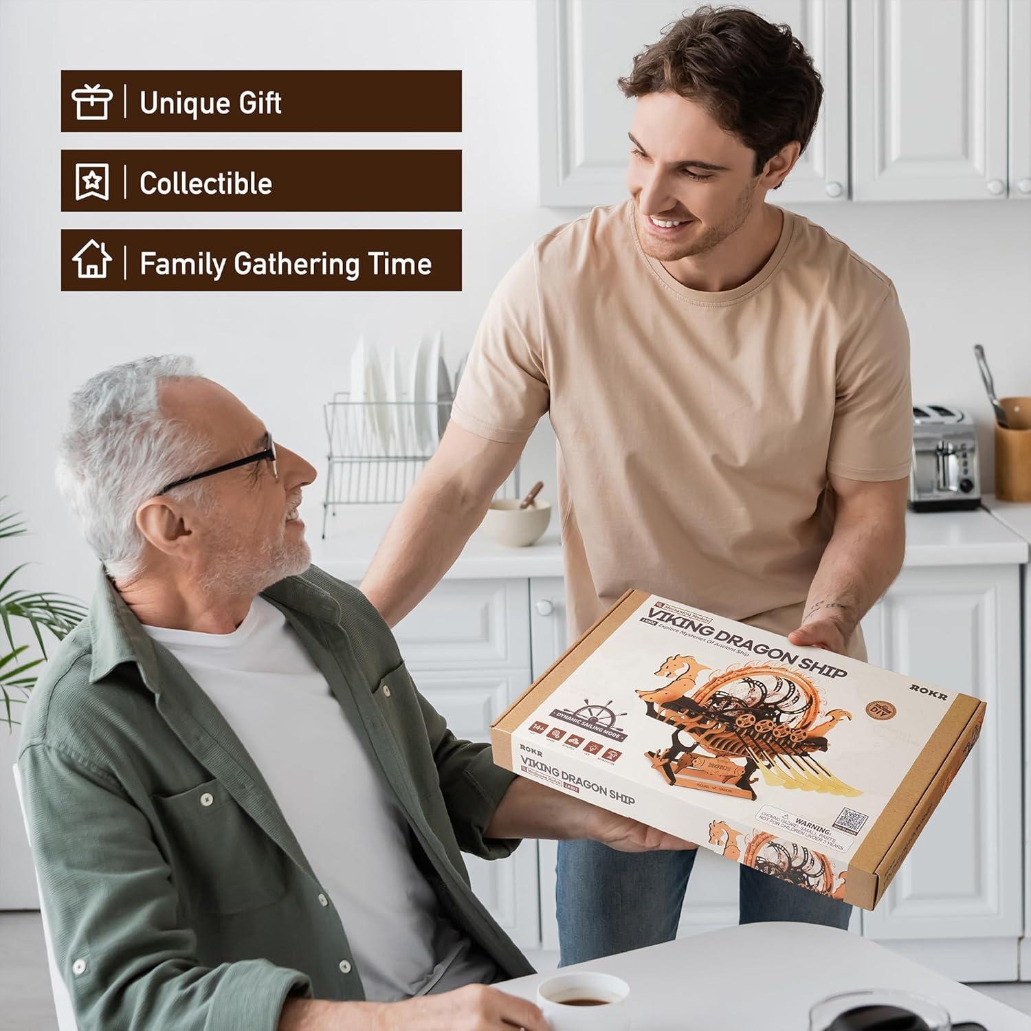 Rompecabezas 3D ROKR Barco Dragón Vikingo con LED 2.38kg