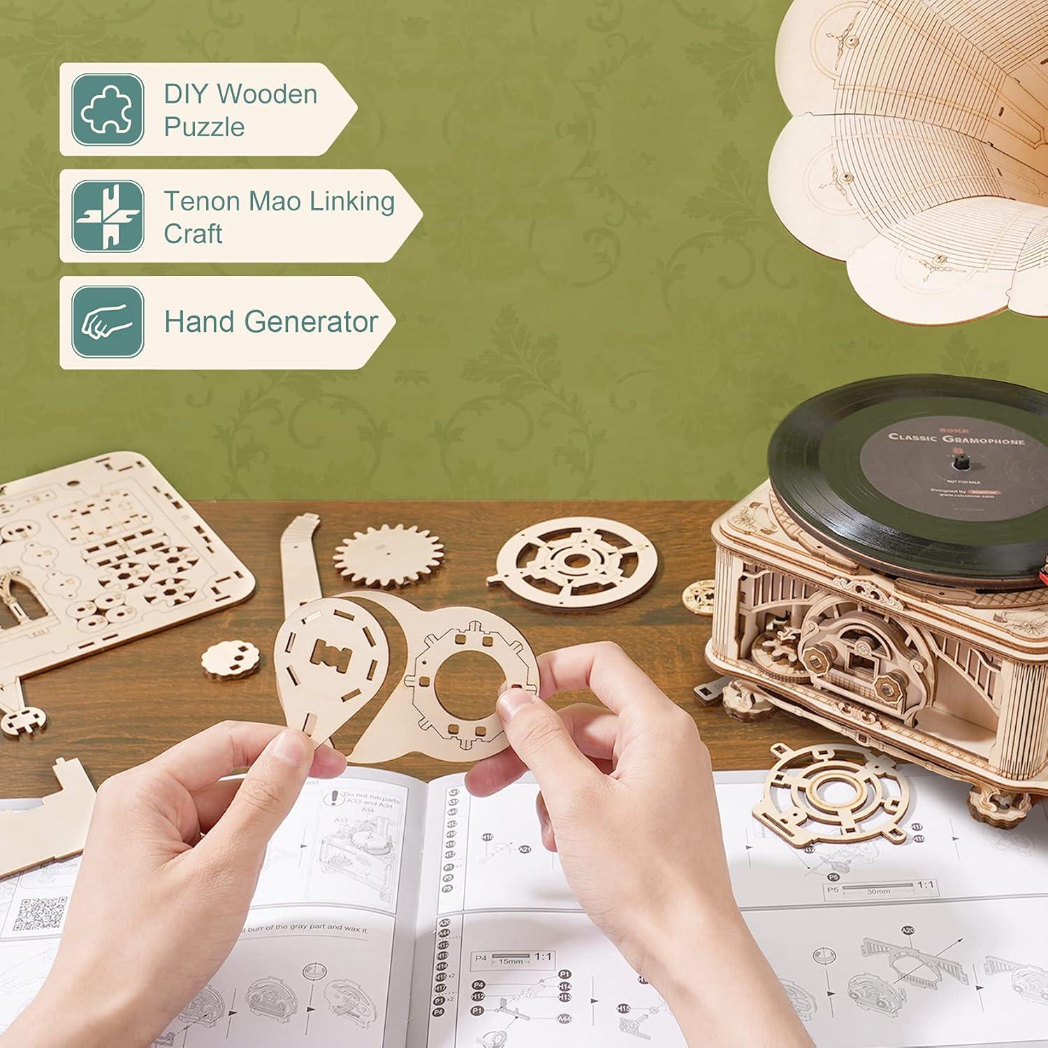 Rompecabezas 3D ROKR Gramófono Mecánico 1:1 para Adultos