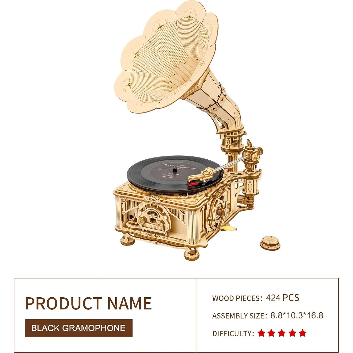 Rompecabezas 3D ROKR Gramófono Mecánico 1:1 para Adultos