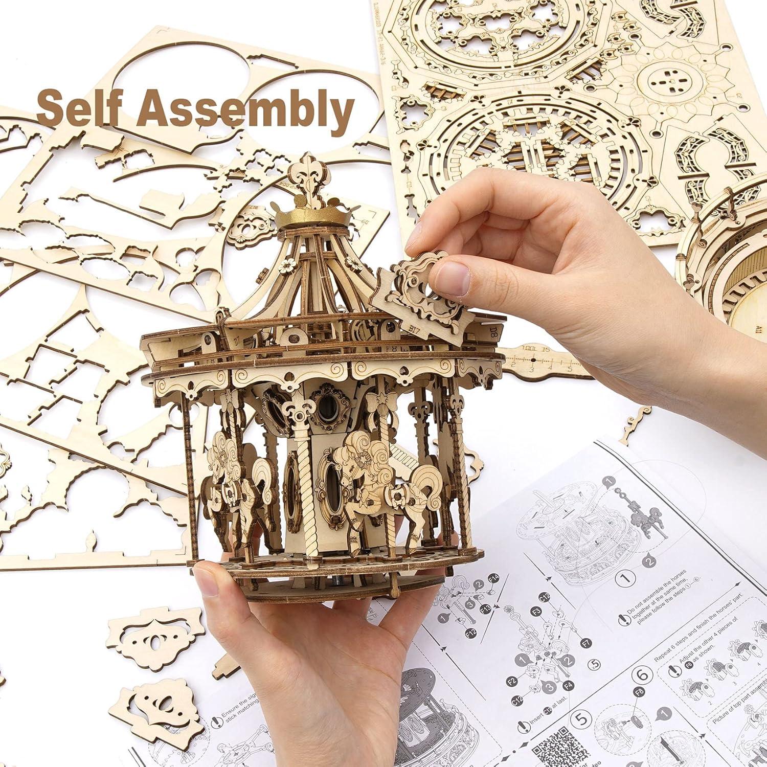 ROKR Carrusel de Puzzles 3D de Madera DIY Caja de Música