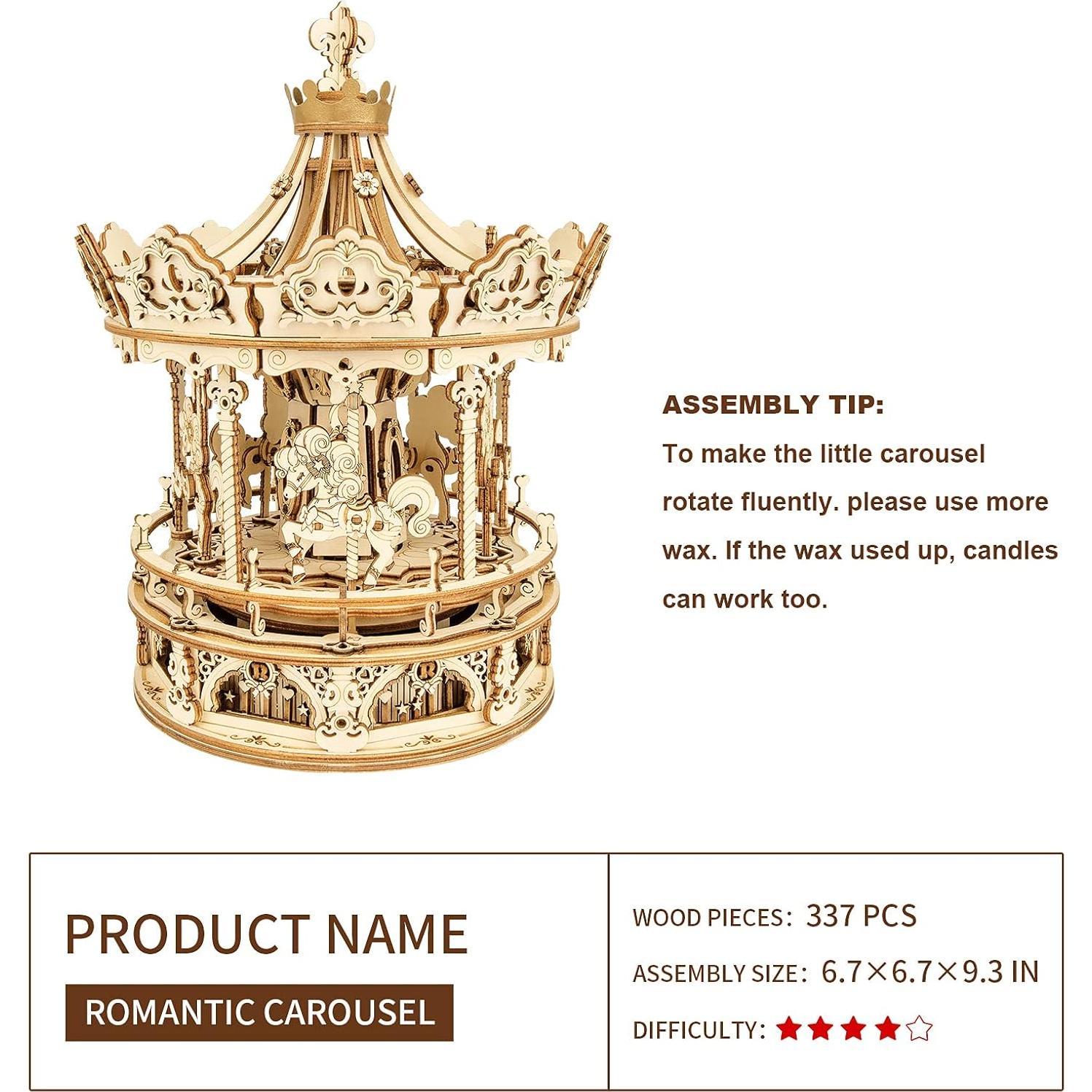 ROKR Carrusel de Puzzles 3D de Madera DIY Caja de Música