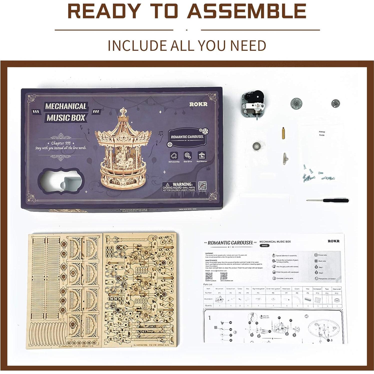 ROKR Carrusel de Puzzles 3D de Madera DIY Caja de Música