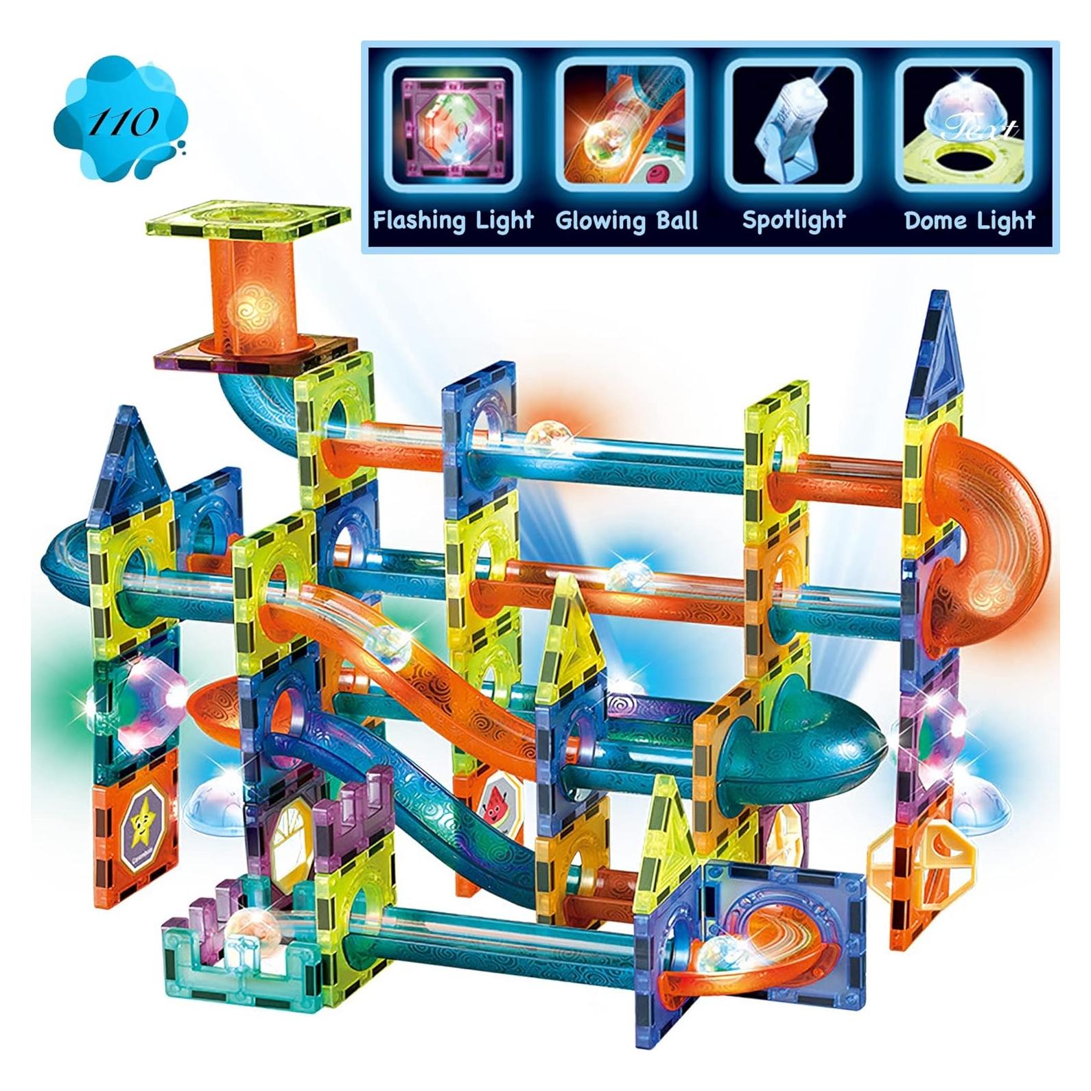 Juego de Pistas de Canicas Magnéticas Brillantes - 110 Piezas