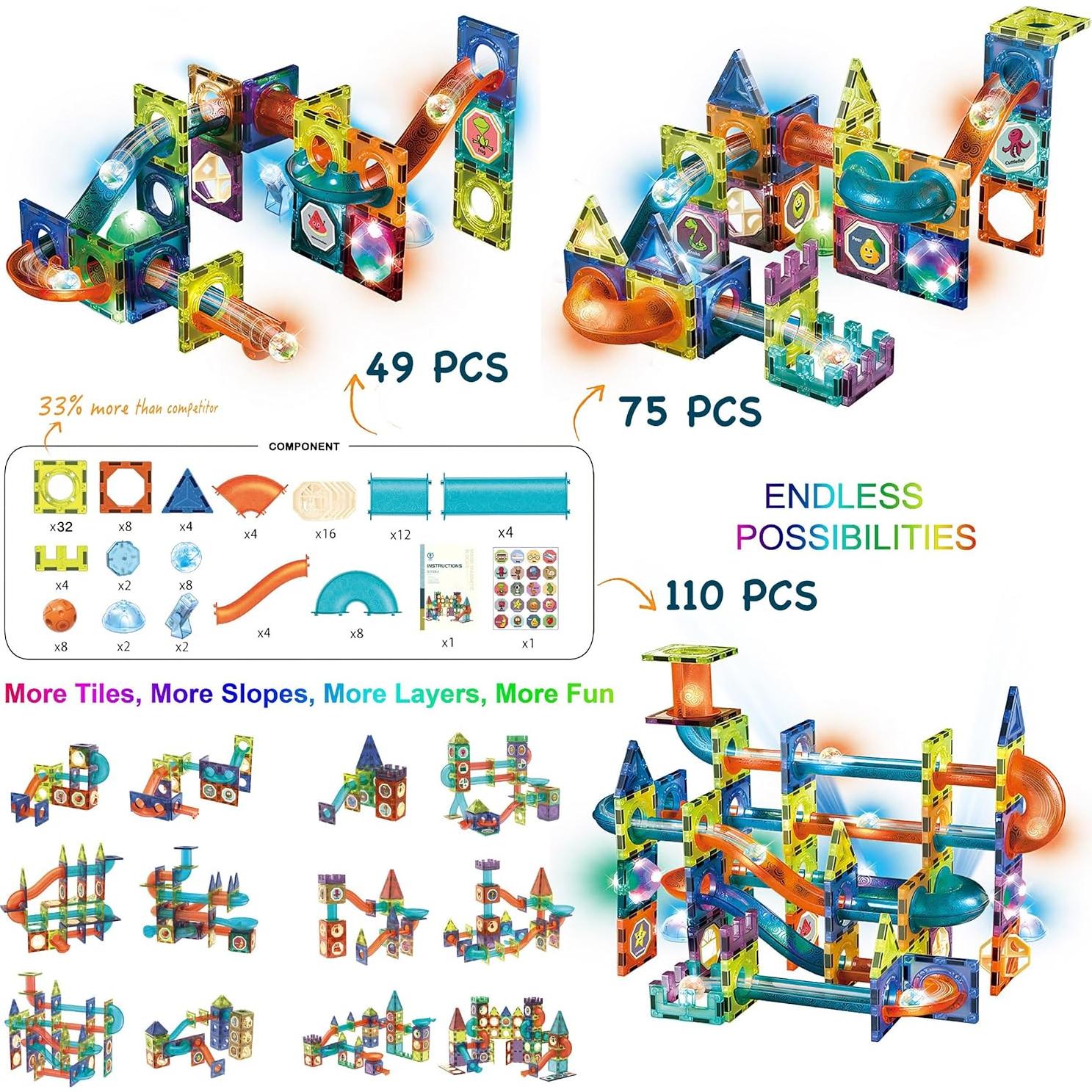 Juego de Pistas de Canicas Magnéticas Brillantes - 110 Piezas