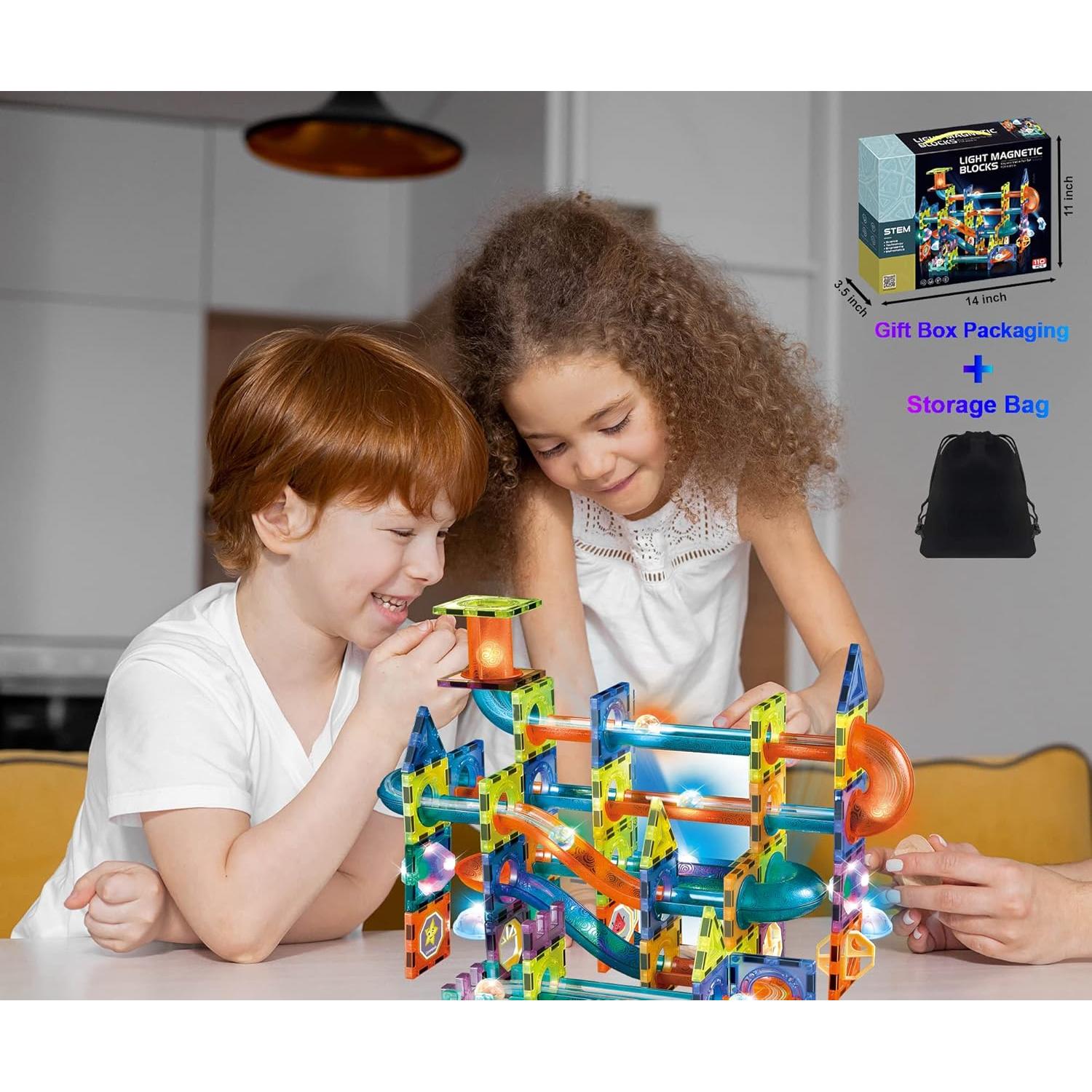 Juego de Pistas de Canicas Magnéticas Brillantes - 110 Piezas