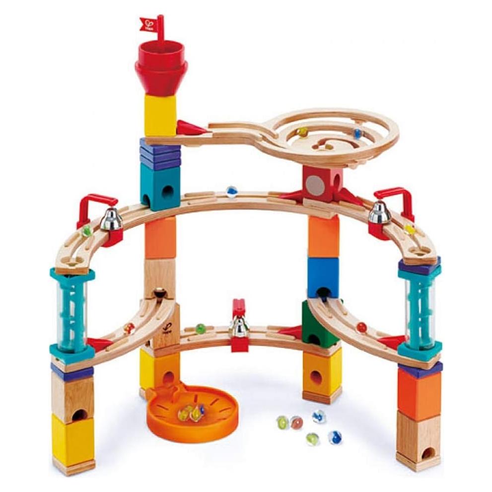 Castle Escape - Quadrilla Wooden Marble Run Blocks - STEM Learning, Building & Development Construction Toy - Counting, Color & Problem Solving for Ages 4+, 101Piece, Multi Color (E6019)