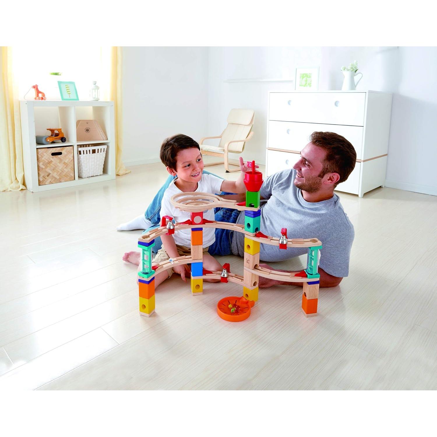 Castle Escape - Quadrilla Wooden Marble Run Blocks - STEM Learning, Building & Development Construction Toy - Counting, Color & Problem Solving for Ages 4+, 101Piece, Multi Color (E6019)