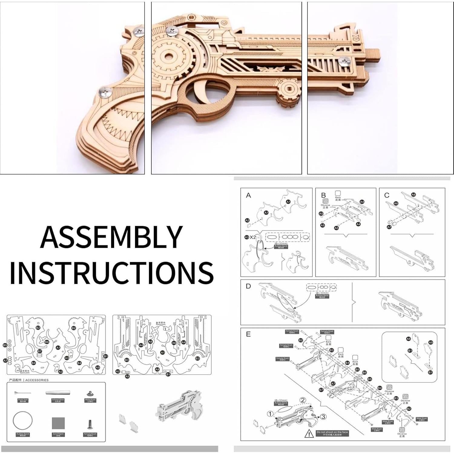 Rompecabezas 3D de Madera ROEOLNIL Pistola de Bandas de Goma