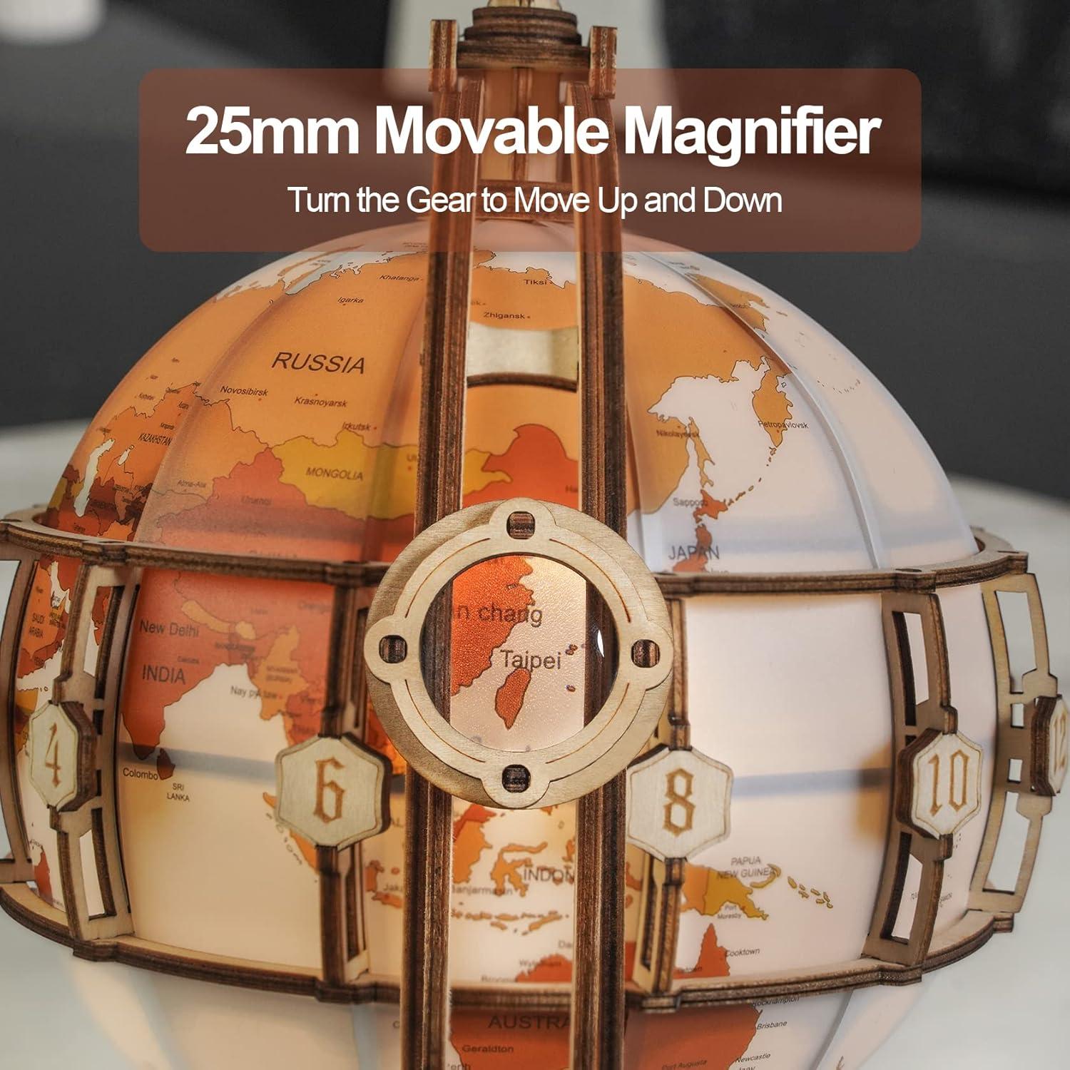 3D Wooden Puzzles for Adults, LED Illuminated Globe with Stand, 3D Wooden Globe Model Kits with LED Light, Unique Gift for Birthday/Anniversay