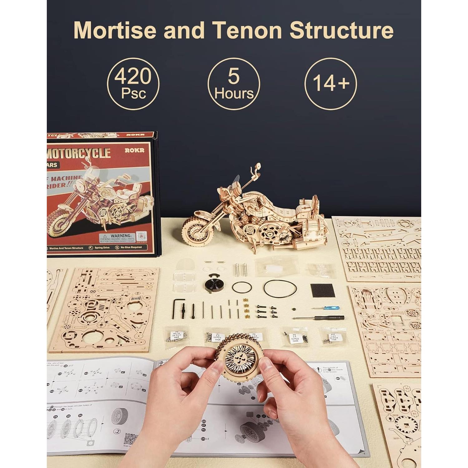 Rompecabezas 3D de Madera ROKR Motocicleta LK504 1:8