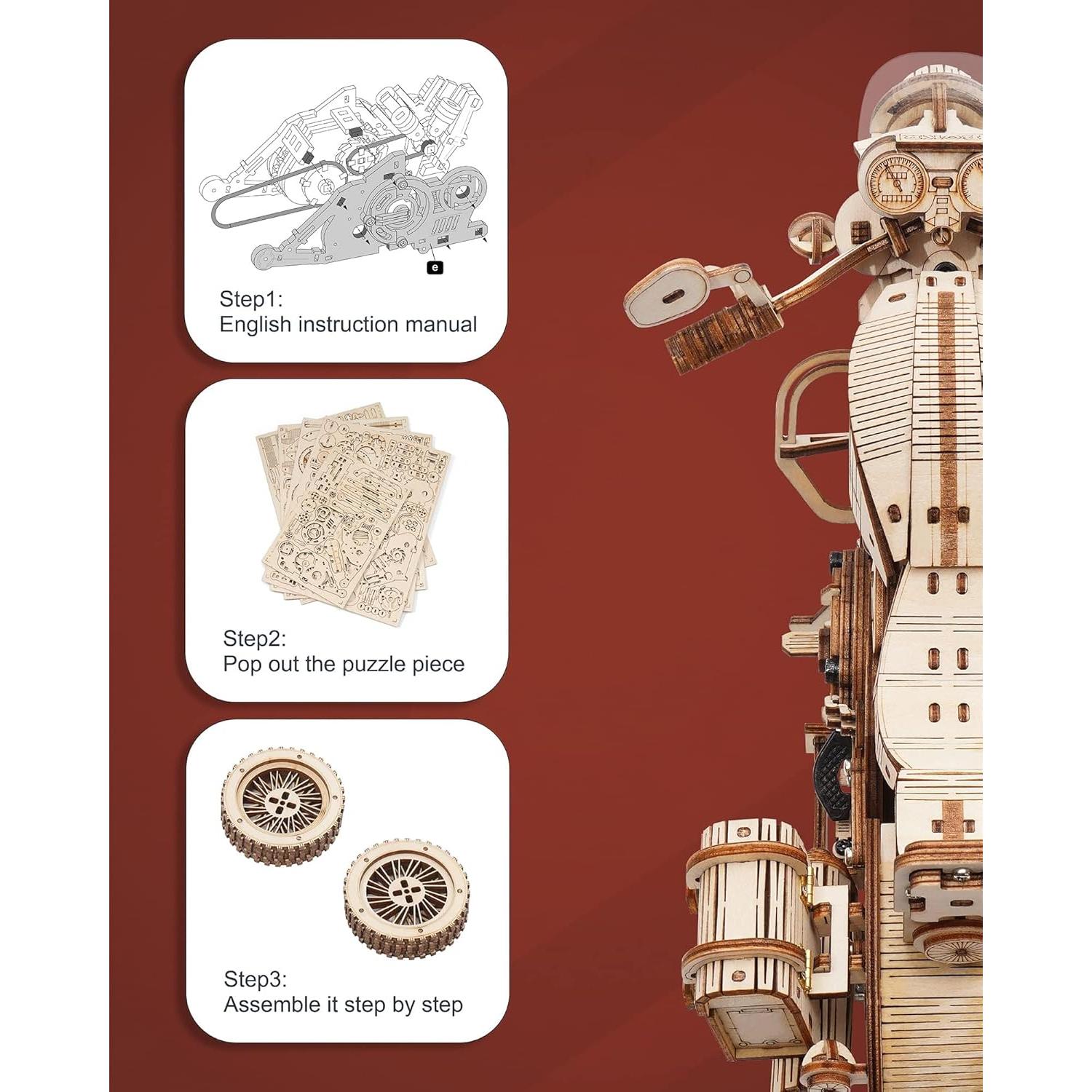 Rompecabezas 3D de Madera ROKR Motocicleta LK504 1:8