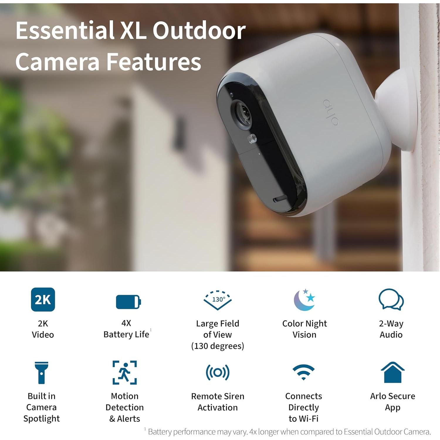 Cámara de Seguridad Arlo Essential XL 2K Inalámbrica - Exterior/Interior