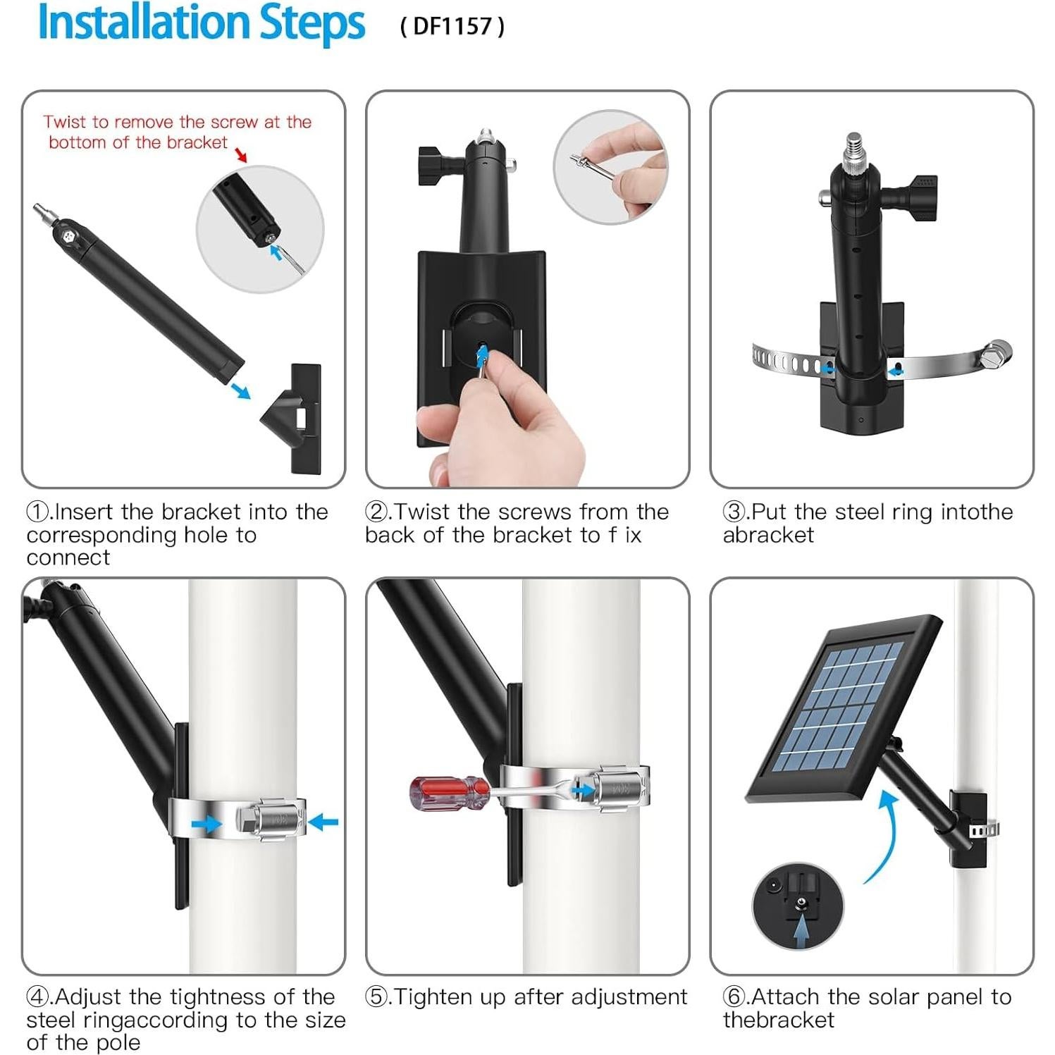Soporte de Panel Solar Ajustable para Arlo y Ring - Metal Negro