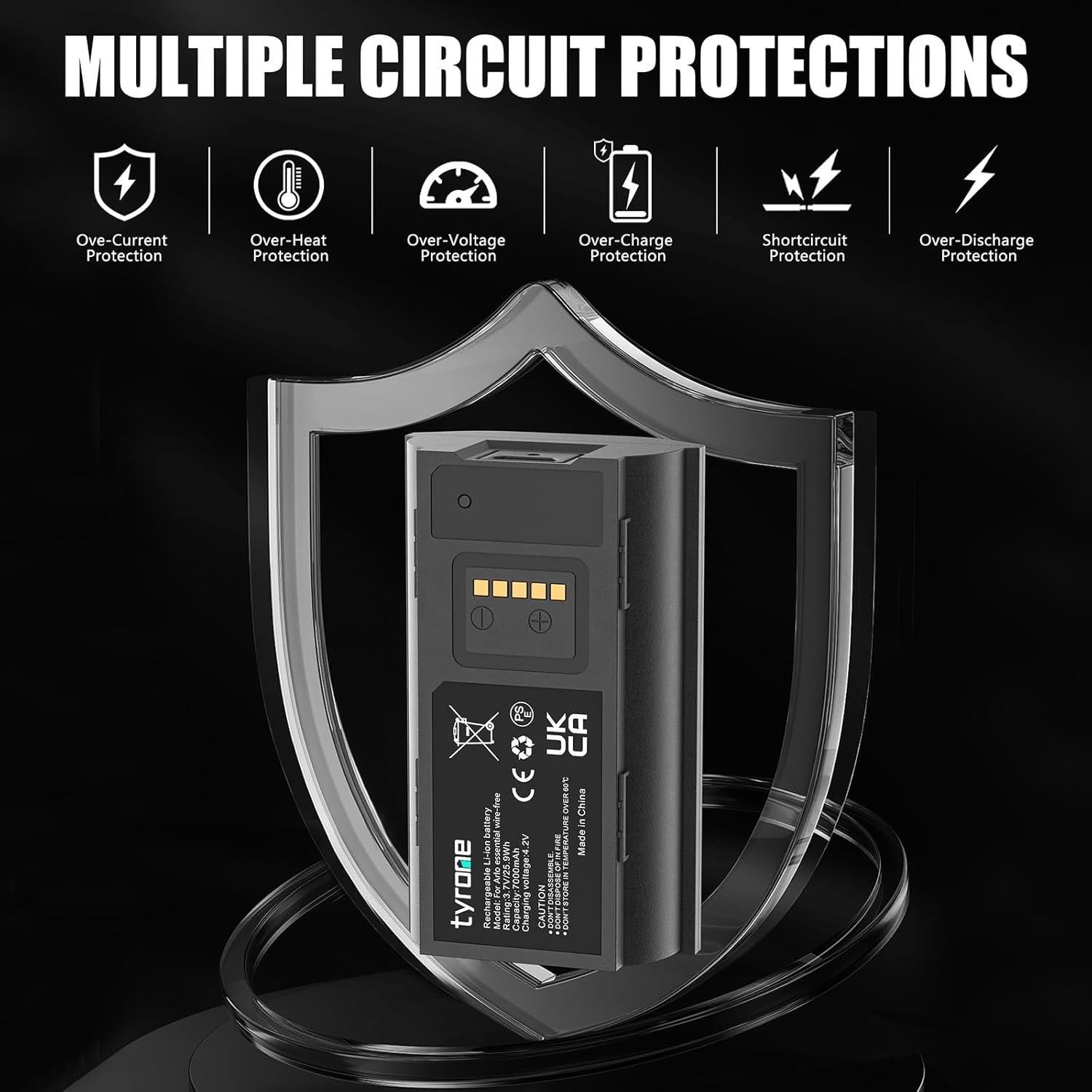 tyrone Doorbell Battery Compatible with Arlo, 7000mAh doorbell Rechargeable Battery Compatible for Arlo Essential Wire-Free Video Doorbell, Compatible with AVD2001 AVD2001B VMA2400 A-12