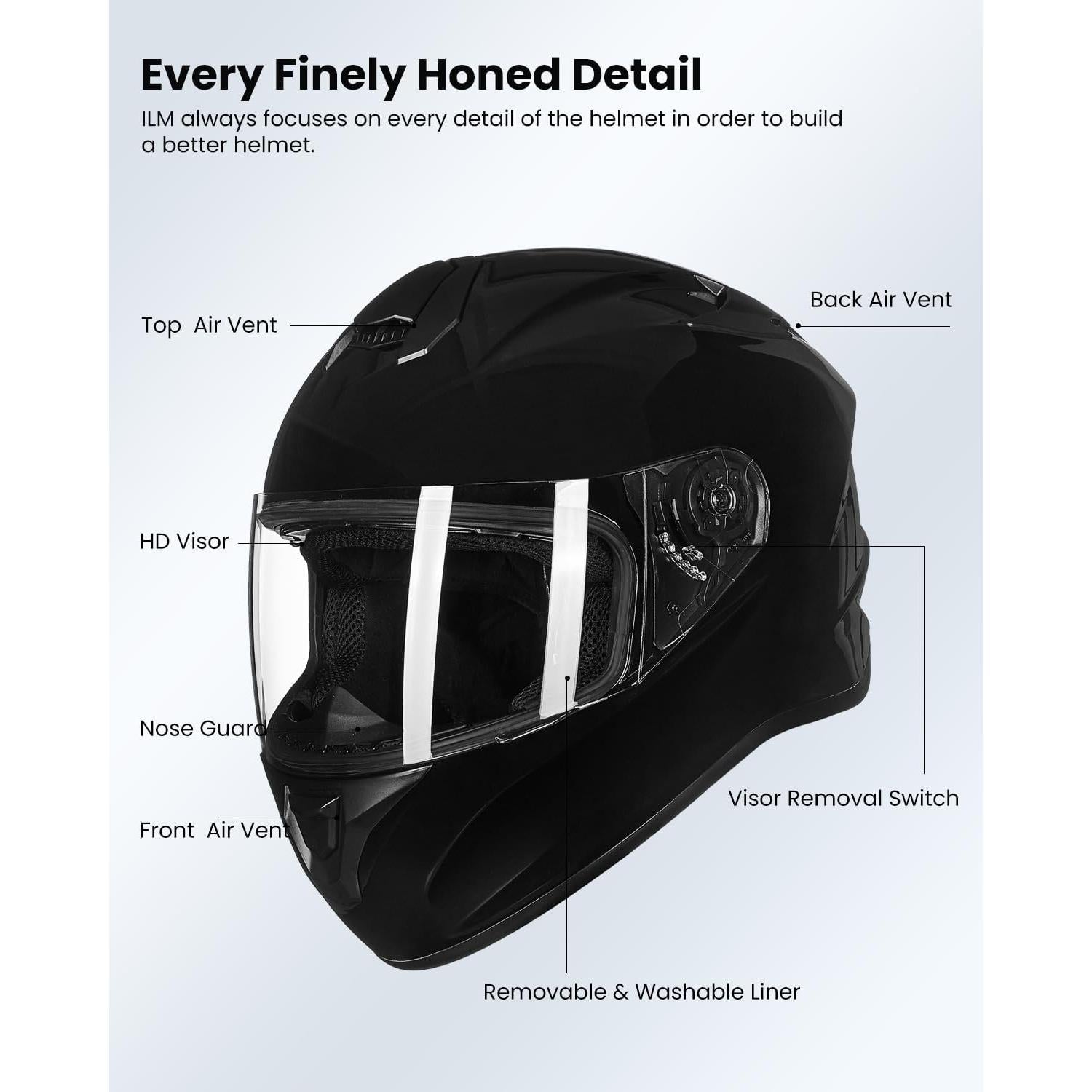 ILM Casco de Moto Integral ST-06 Negro Brillante XL