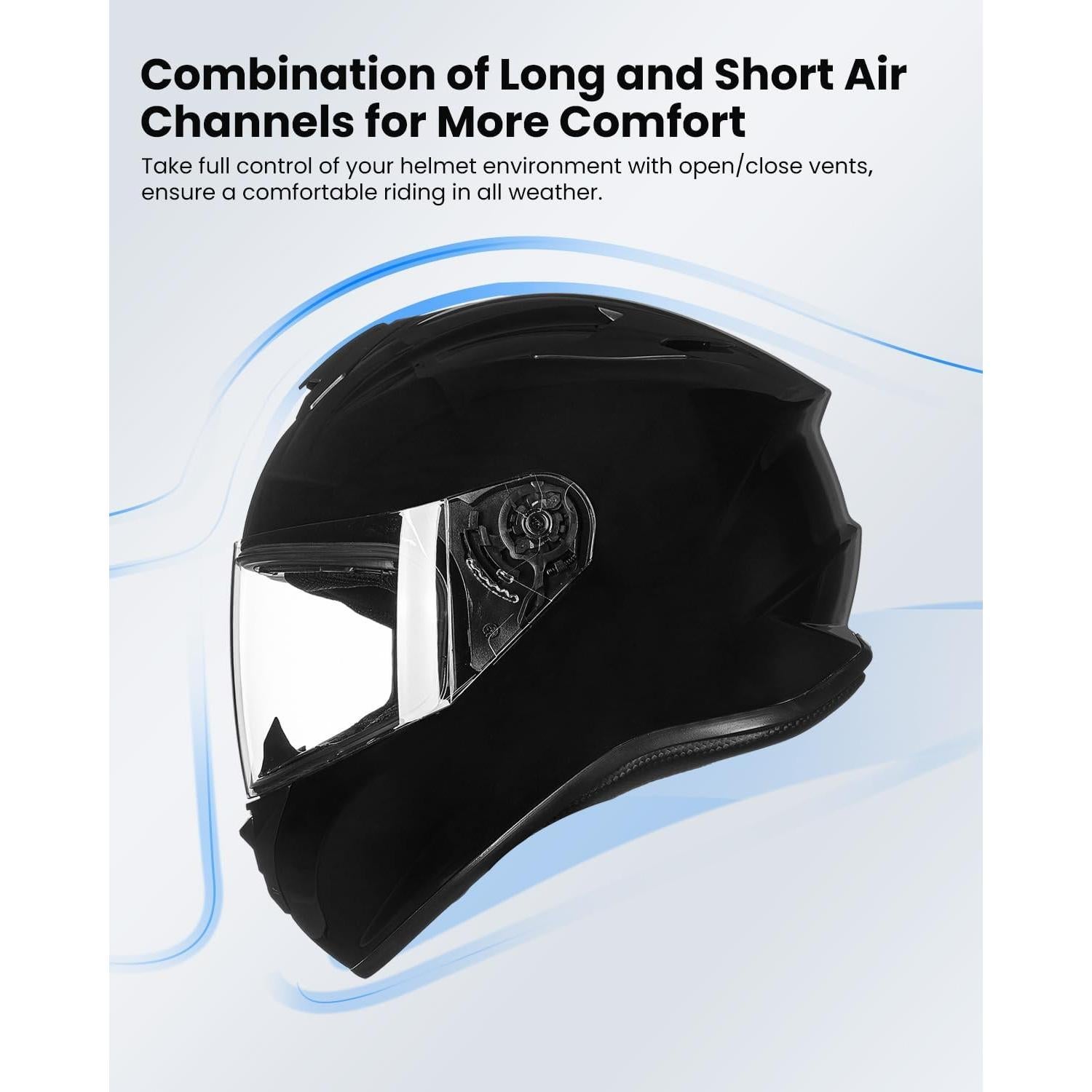 ILM Casco de Moto Integral ST-06 Negro Brillante XL