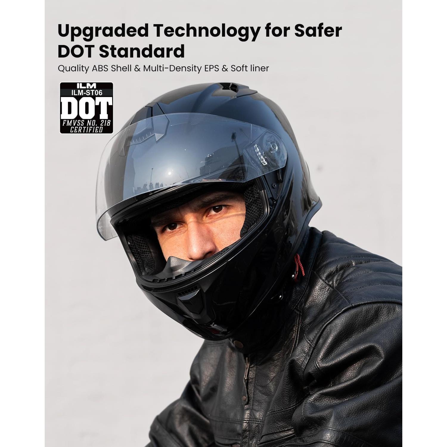 ILM Casco de Moto Integral ST-06 Negro Brillante XL