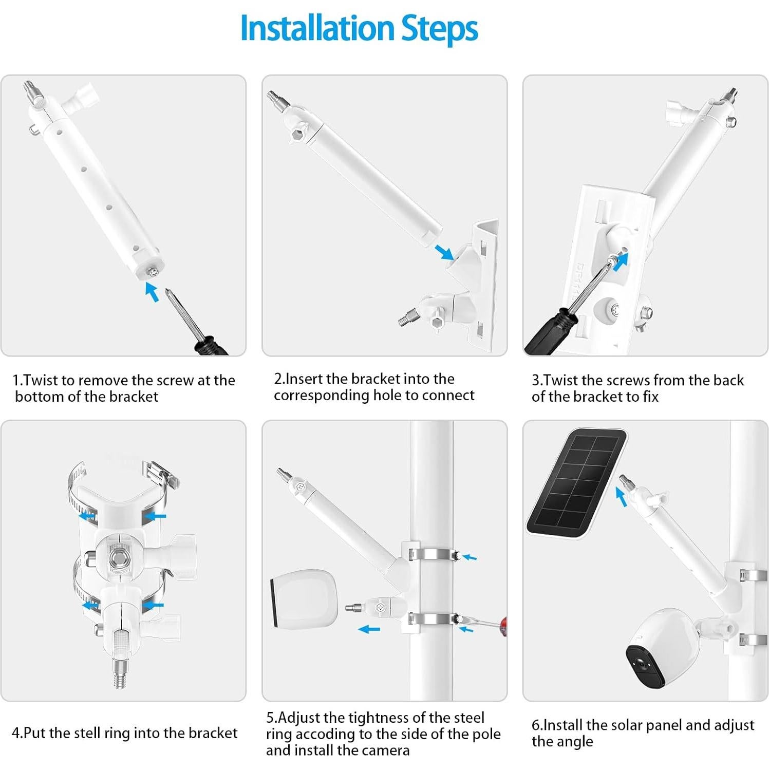 Soporte de Montaje en Poste HOLACA para Panel Solar Arlo - Blanco