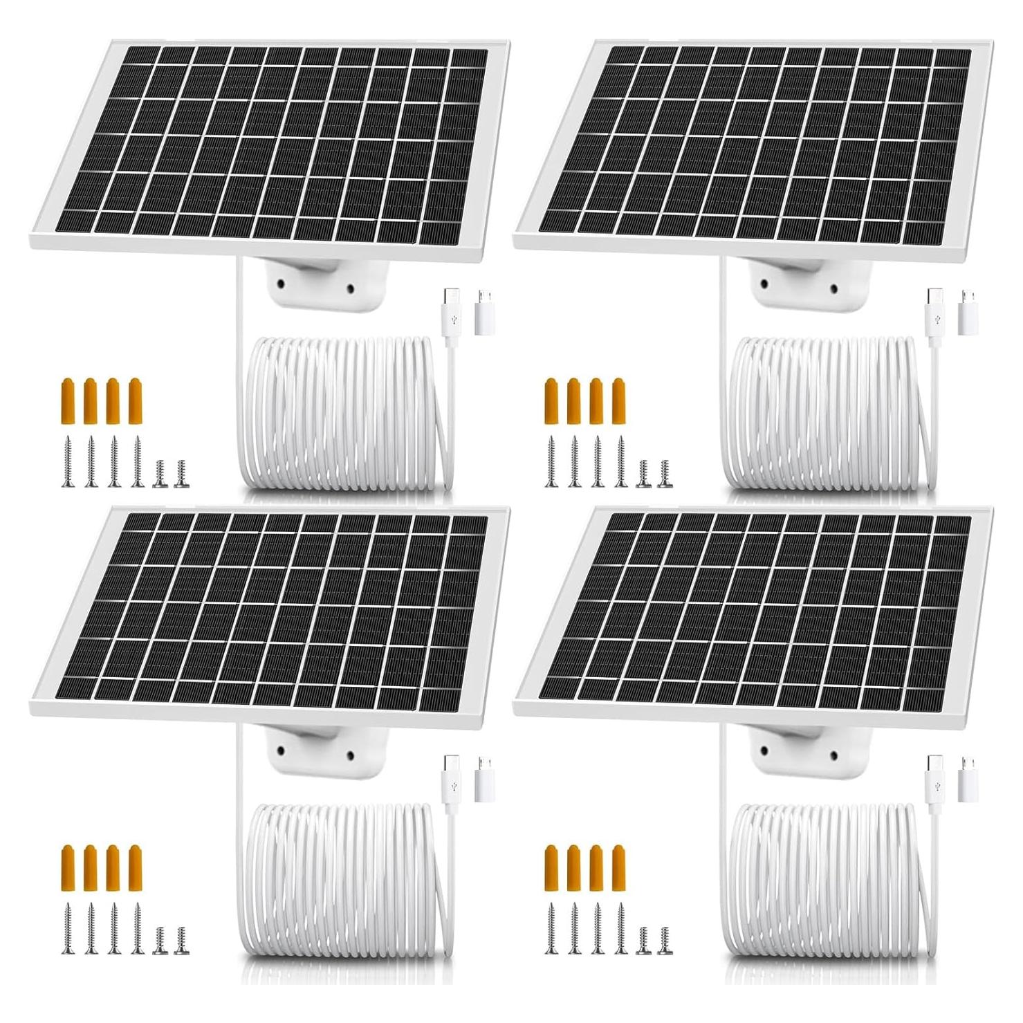 4 Pack 7W Solar Panel Charger Compatible with Arlo Essential 2K Outdoor 2nd Gen, Arlo Essential XL Camera 2nd Gen Solar Panel for Arlo USB C Cam with USB Type C, Micro USB Adapter, IP65 Waterproof