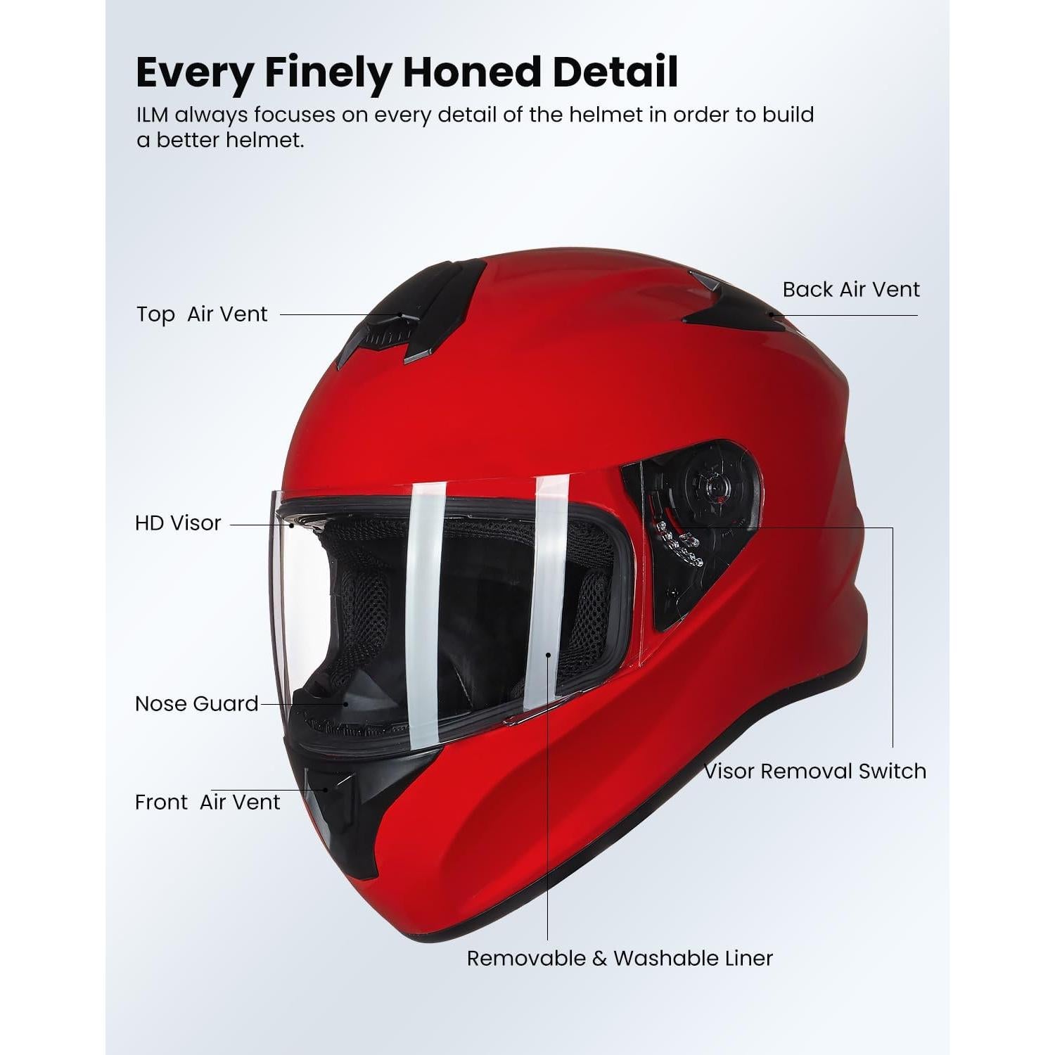 Casco de motocicleta ILM ST-06 Rojo Grande con ventilación
