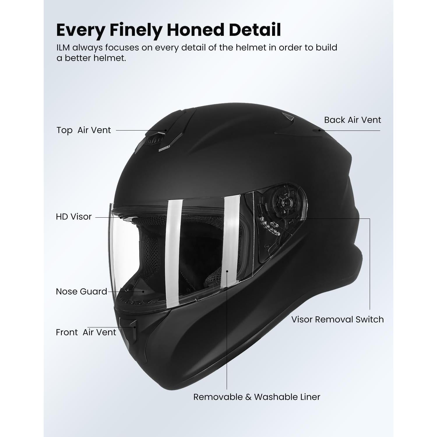 Casco de Moto ILM ST-06 Grande Negro Mate con Ventilación