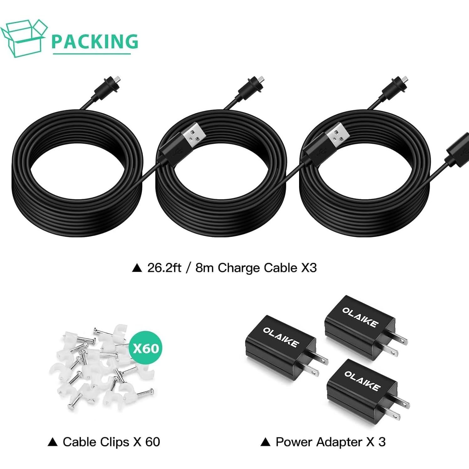 Cables de Carga Micro USB OLAIKE 3x26ft/8m para Cámara Blink