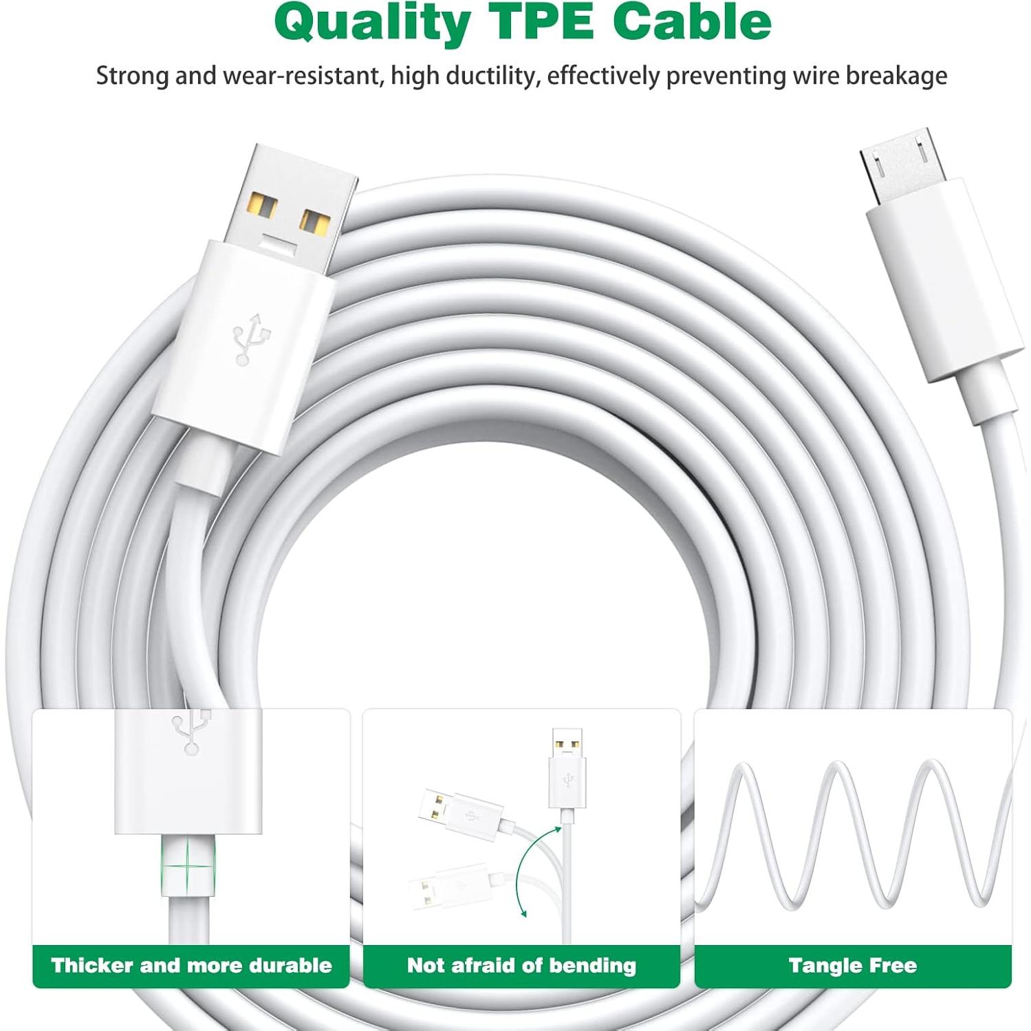 Cable de Extensión Micro USB 10m ASKUBSKU para Cámaras de Seguridad